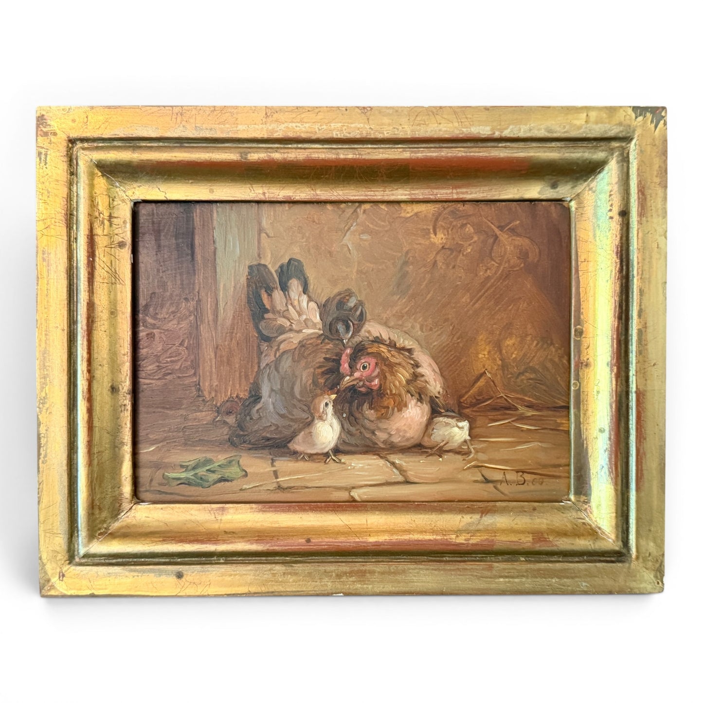 Pair of Original Oil Paintings of Hen & Chicks by Artist Anthony Barham, Middleburg, VA