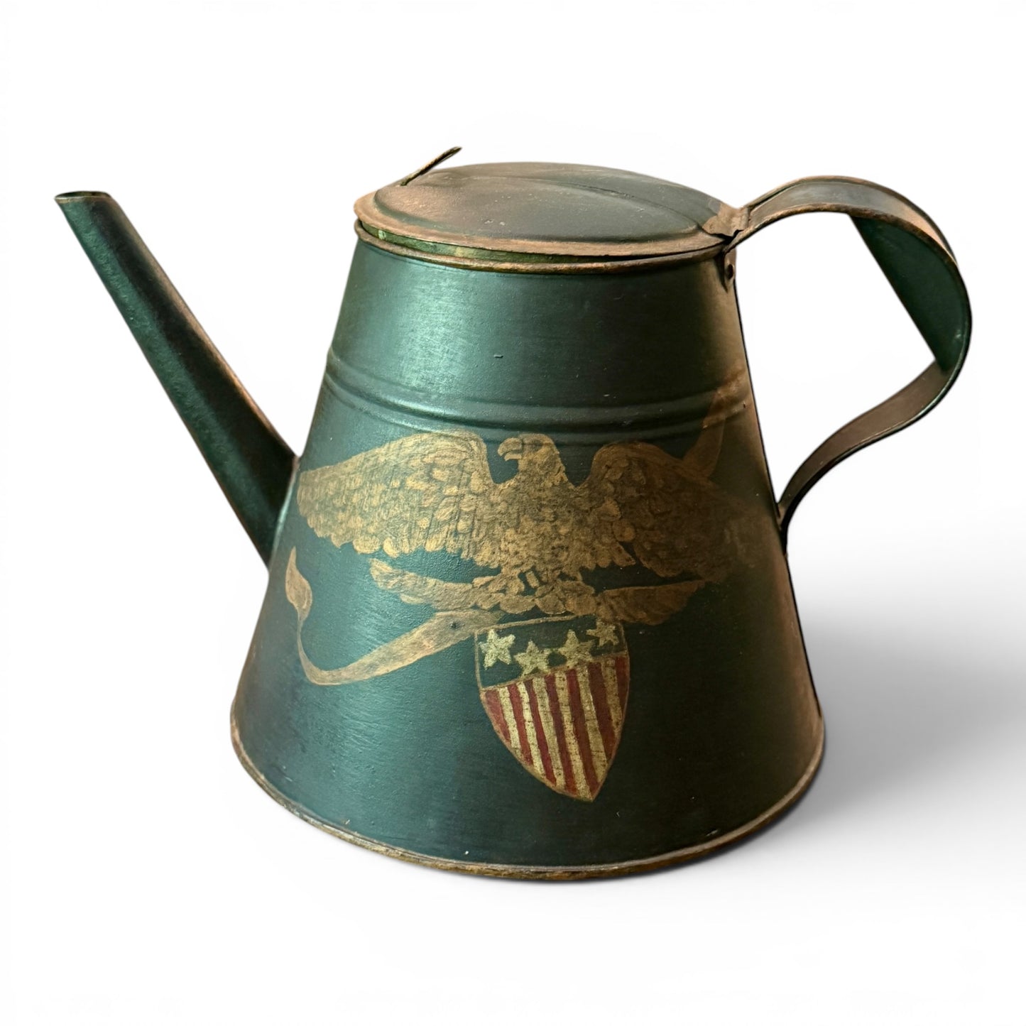 Antique Americana Painted Toleware Metal Watering Kettle