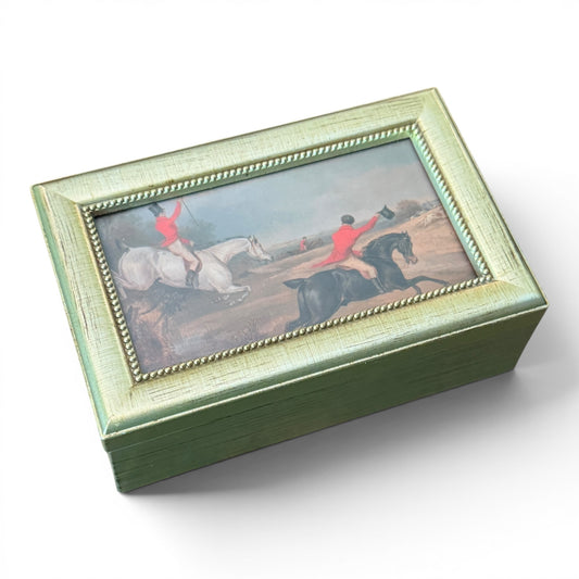 Vintage English Fox Hunting Musical Trinket Box
