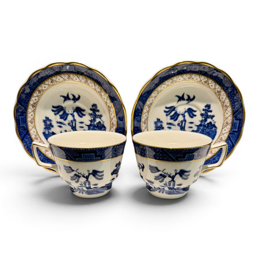 Royal Doulton Booths “Real Old Willow” Teacups & Saucers – Pair