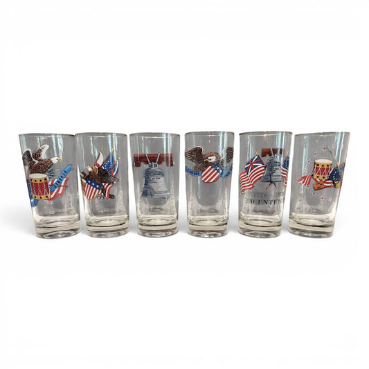 Vintage 1776–1976 Bicentennial Patriotic Highball Glasses, Set of 6
