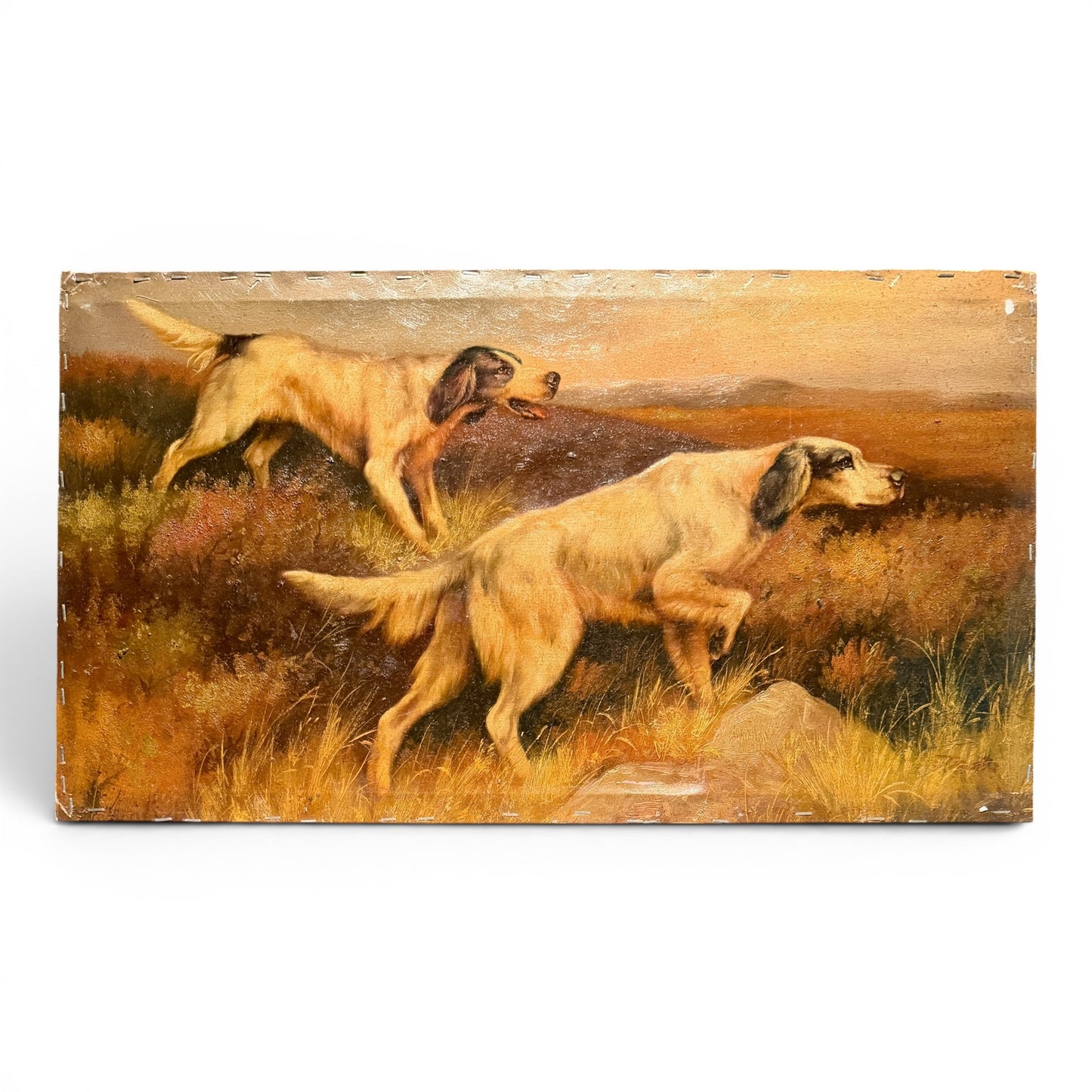 Vintage Original Sporting Oil Painting of Setters in Field - Signed