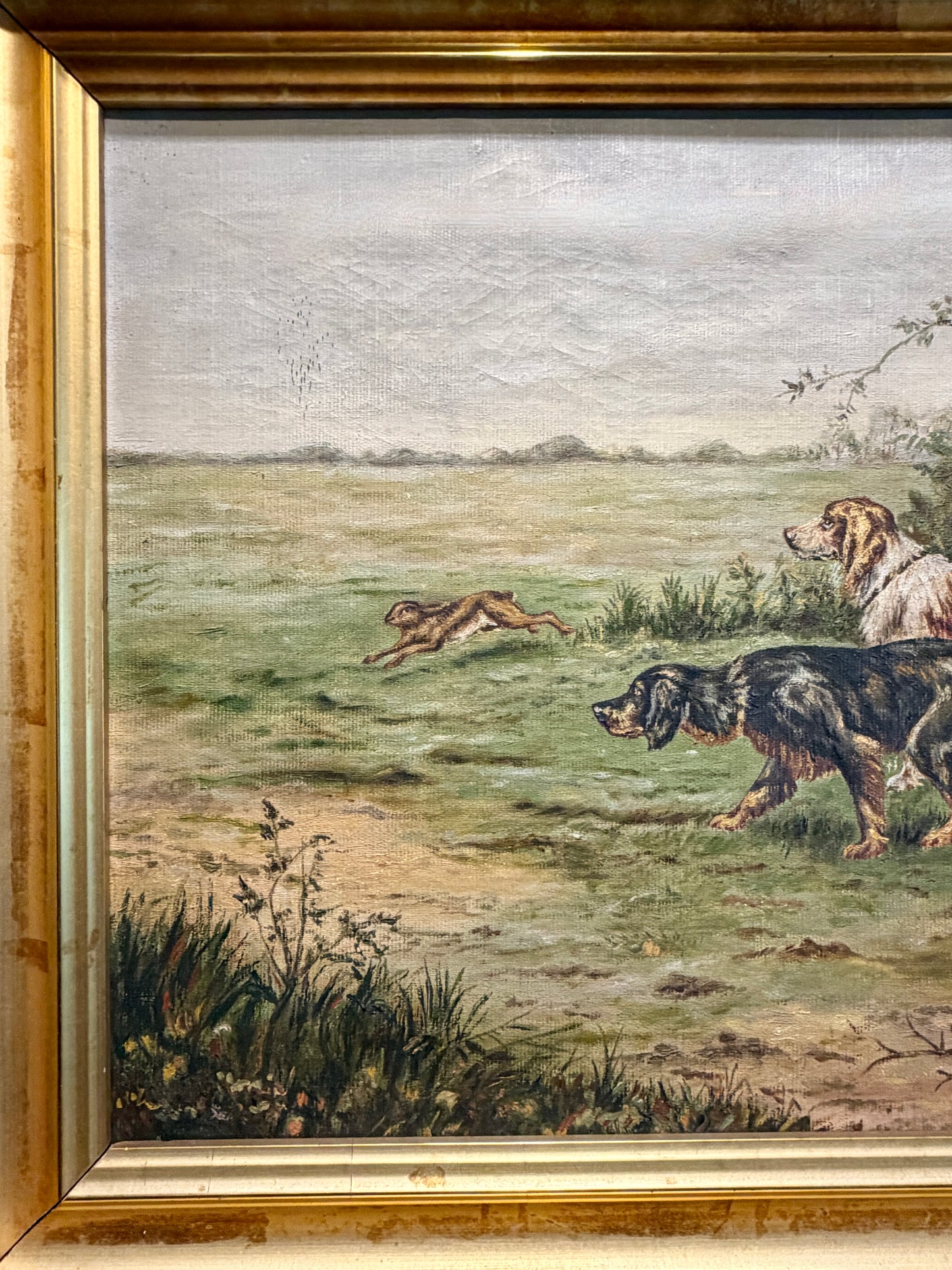 Early 20th Century Sporting Dog Oil Painting in Gilt Frame