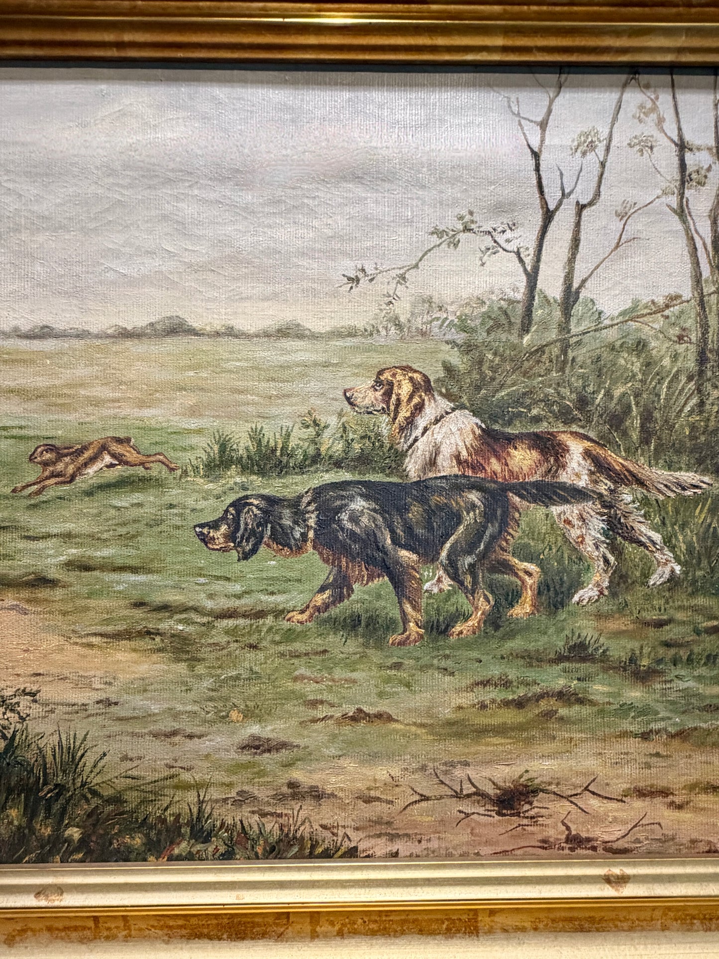 Early 20th Century Sporting Dog Oil Painting in Gilt Frame