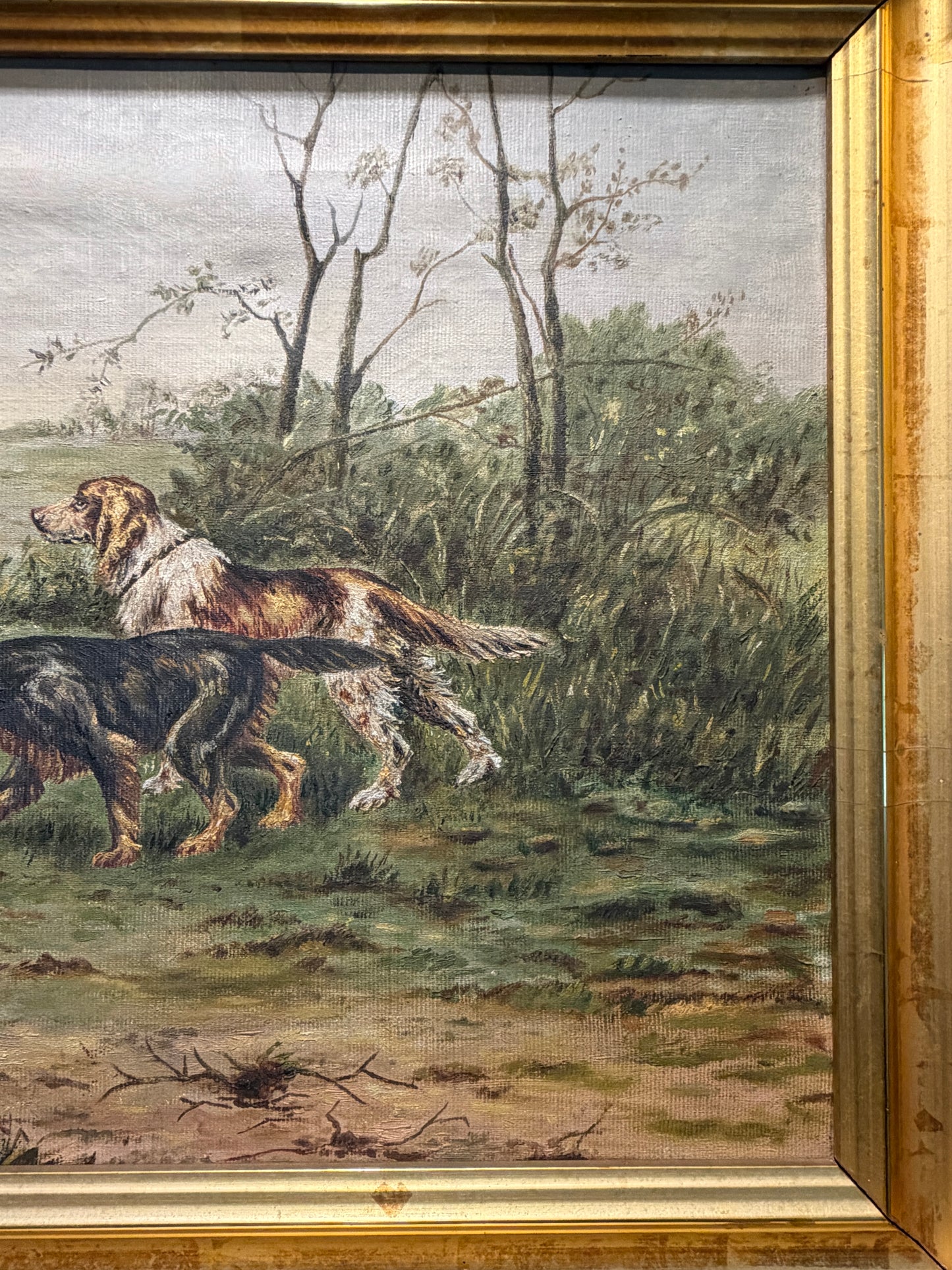 Early 20th Century Sporting Dog Oil Painting in Gilt Frame