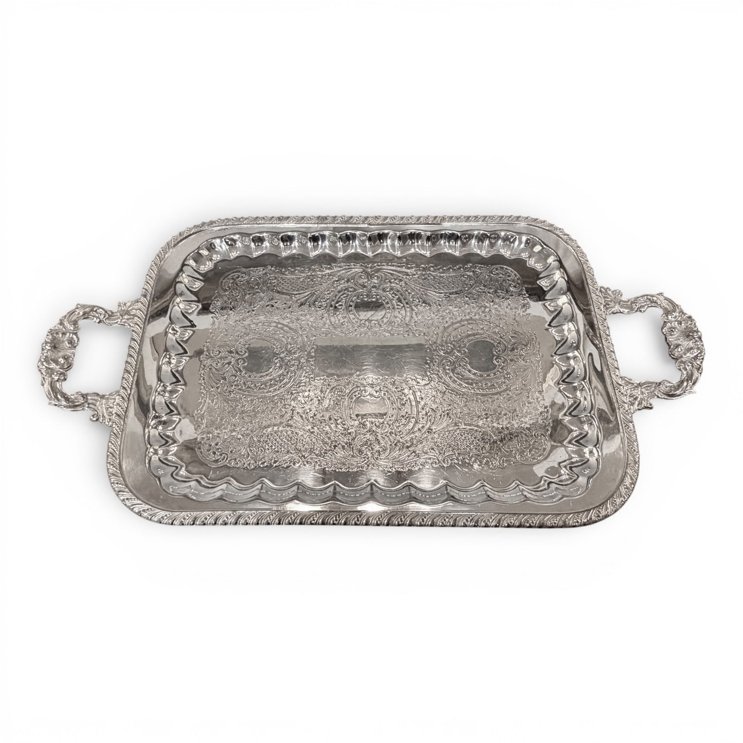 Vintage Silver Punch Bowl Set with 12 Cups & Ornate Handled Tray