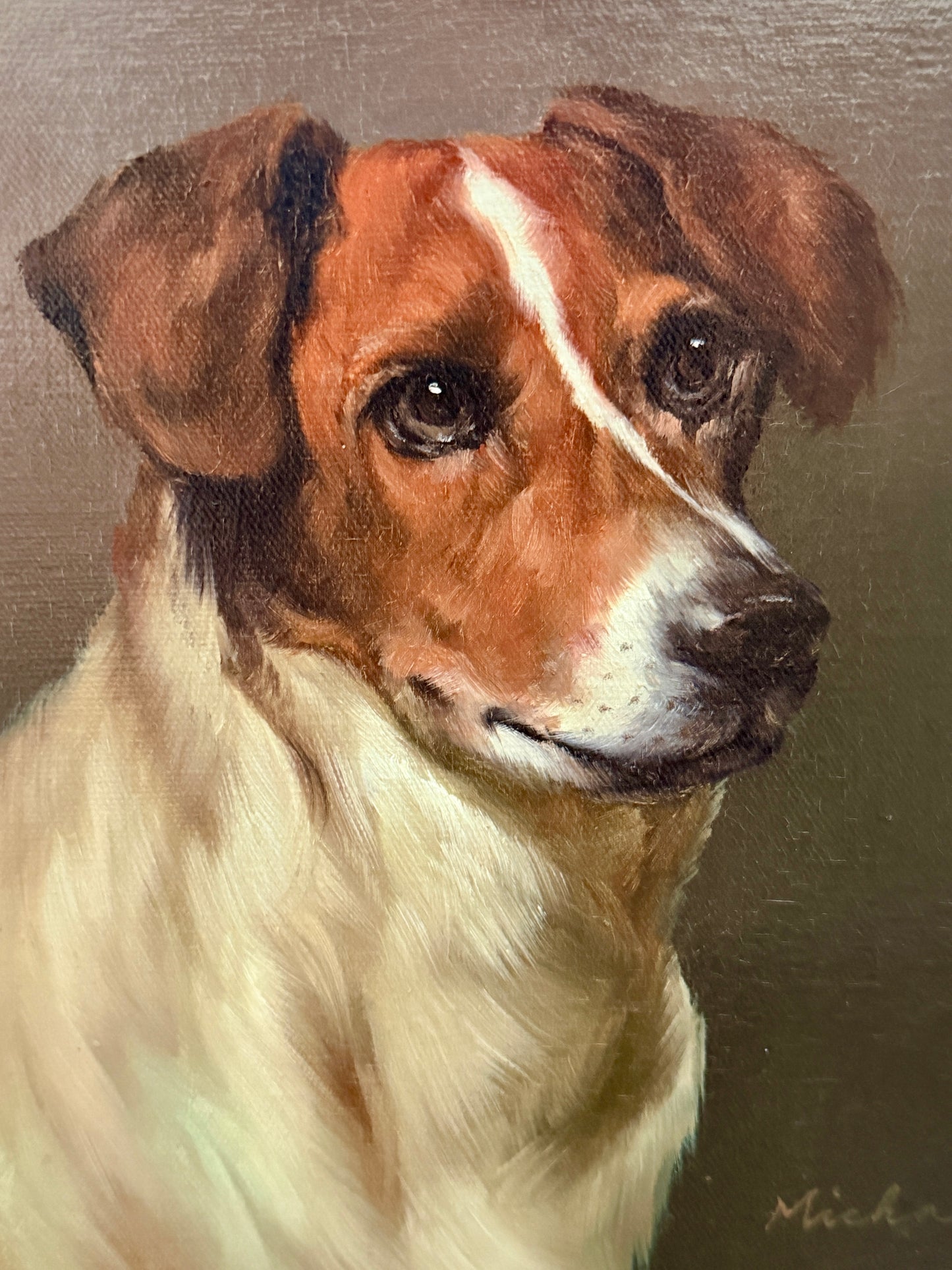 Antique Jack Russell Terrier Original Oil Painting - Signed