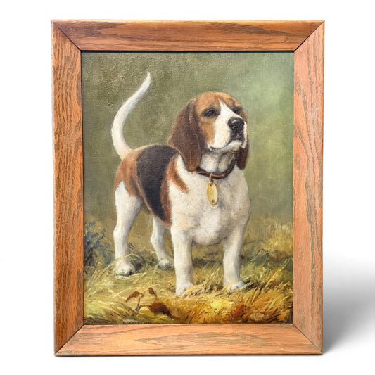 Vintage Original Beagle Dog Oil Painting - Signed