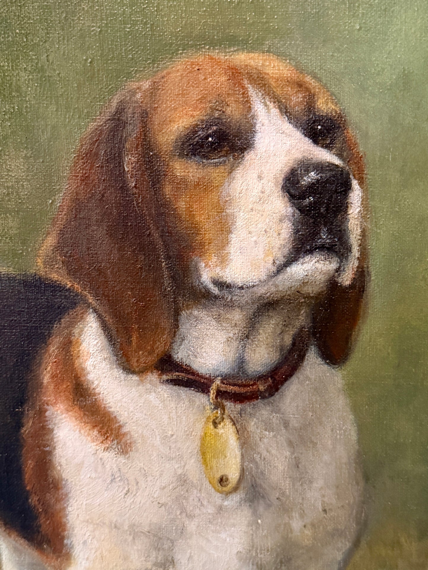 Vintage Original Beagle Dog Oil Painting - Signed
