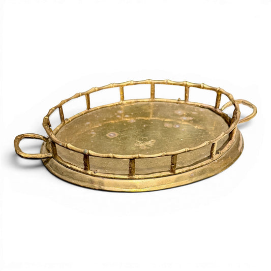 Antique Hammered Brass Bamboo Tray