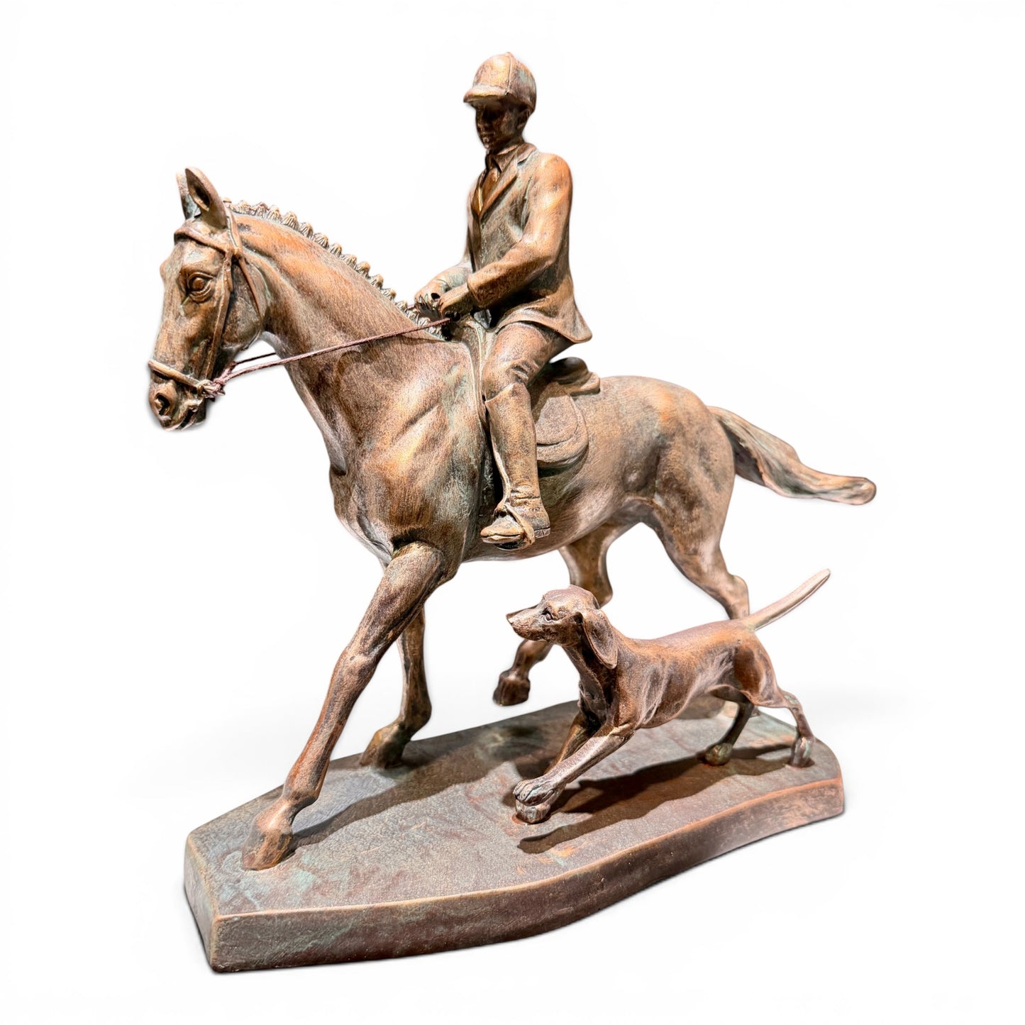 Vintage Equestrian Horse, Rider, & Hound Sculpture