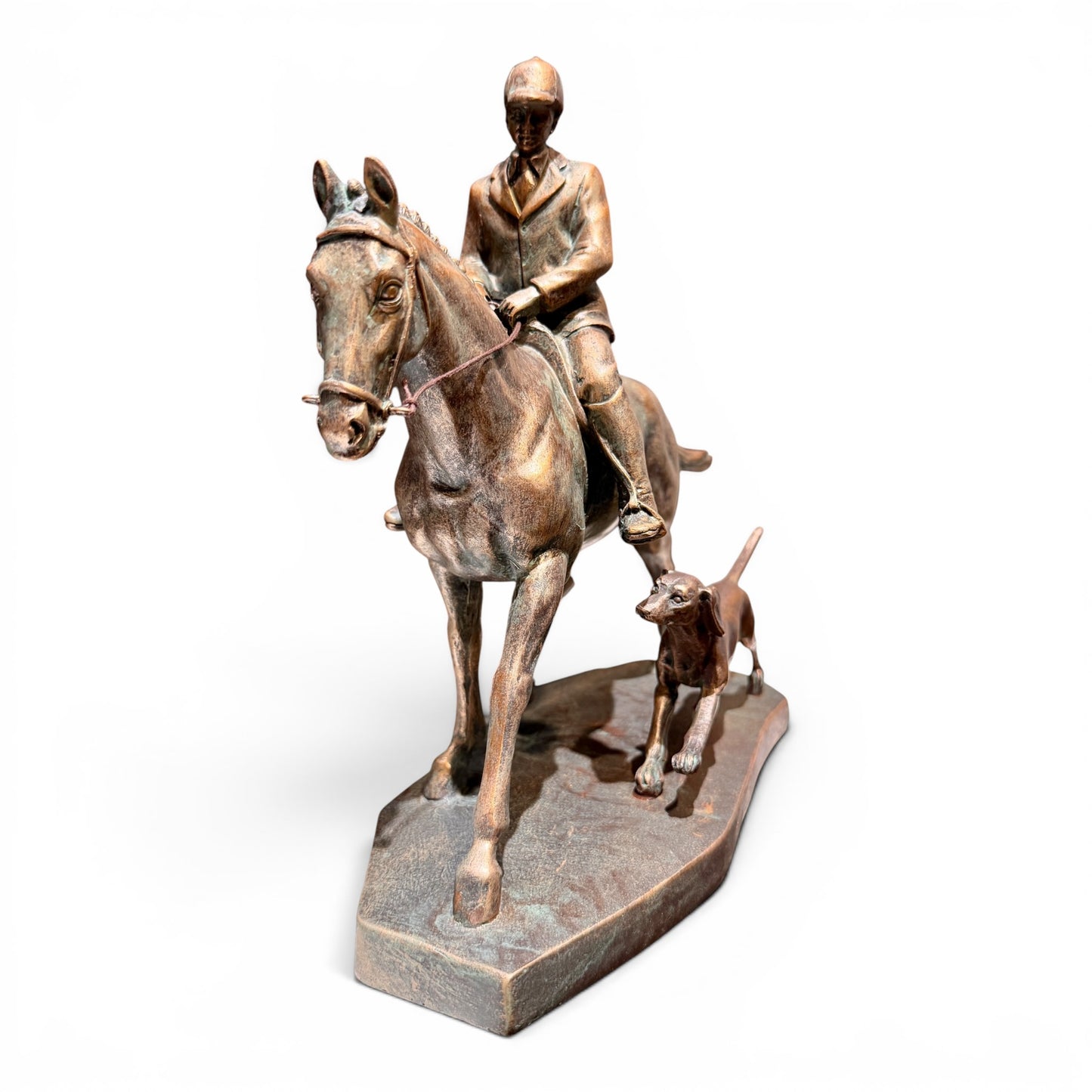 Vintage Equestrian Horse, Rider, & Hound Sculpture