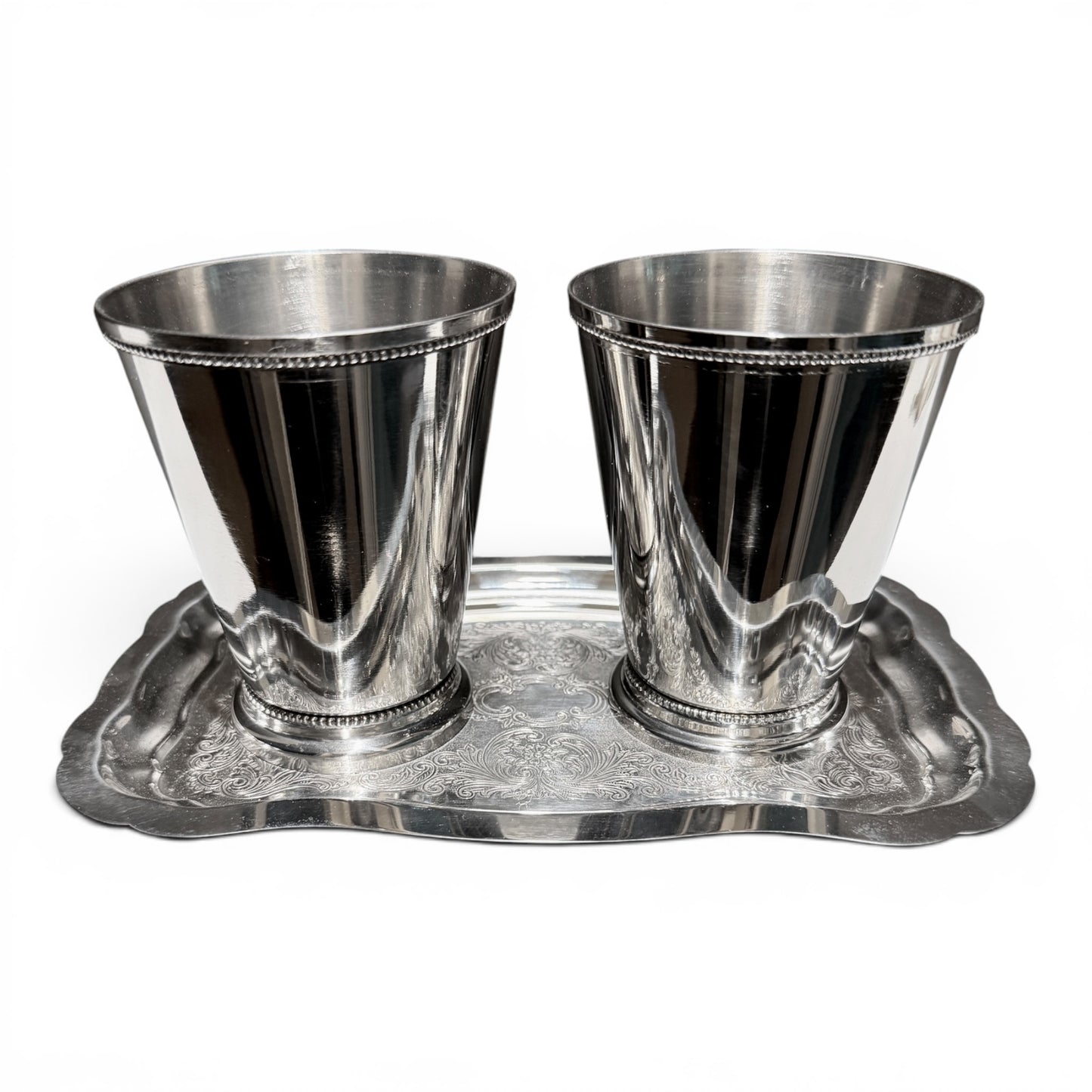 Curated Vintage Silver Julep Cup & Cheshire Silver-Plate Tray Set
