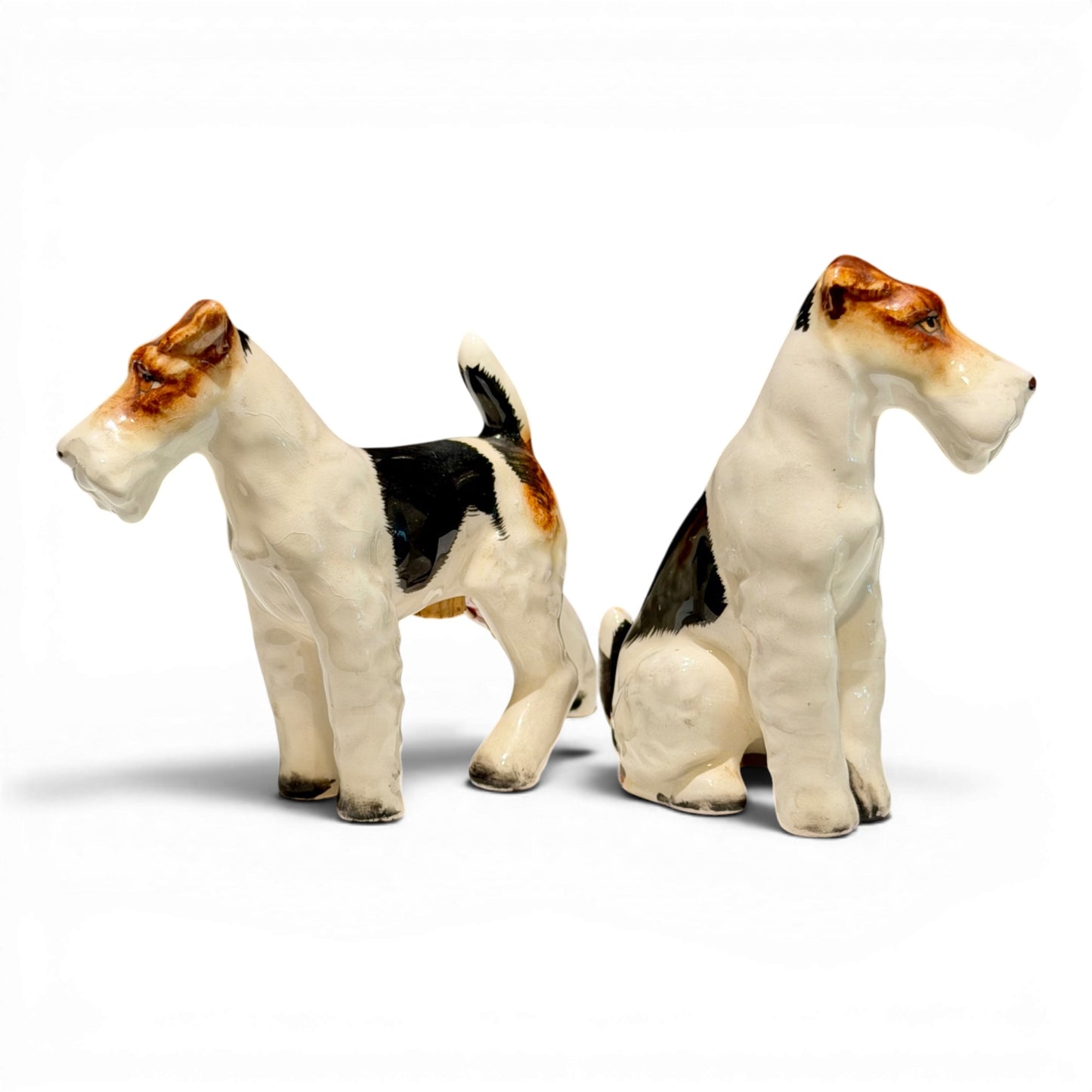 Antique Porcelain Fox Terrier Salt & Pepper Shaker Figurines