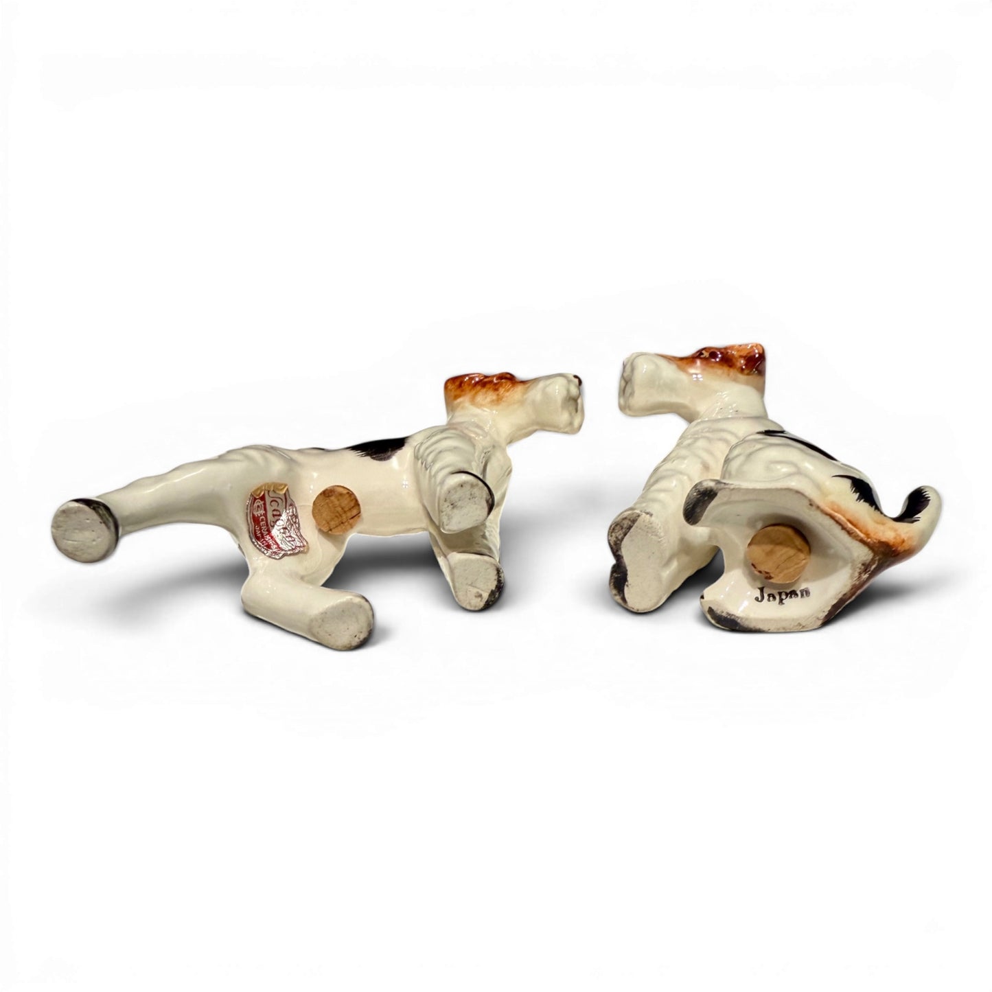 Antique Porcelain Fox Terrier Salt & Pepper Shaker Figurines