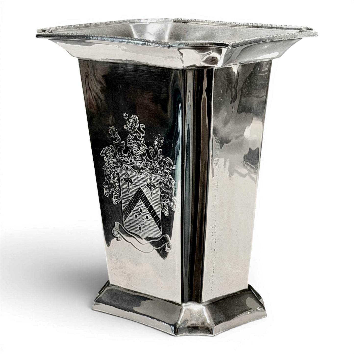 Vintage Silver Cachepot with Heraldic Crest