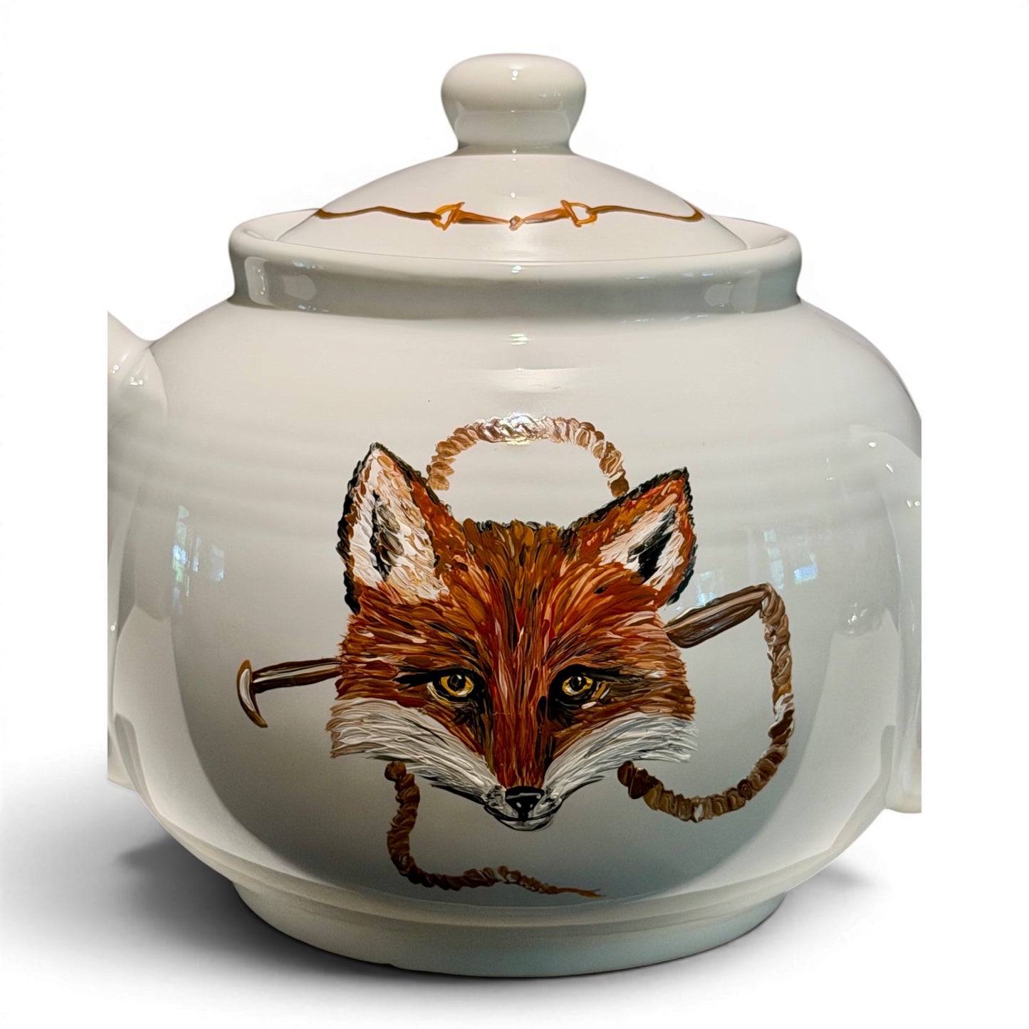 Hand Painted Fox Hunt Porcelain Teapot