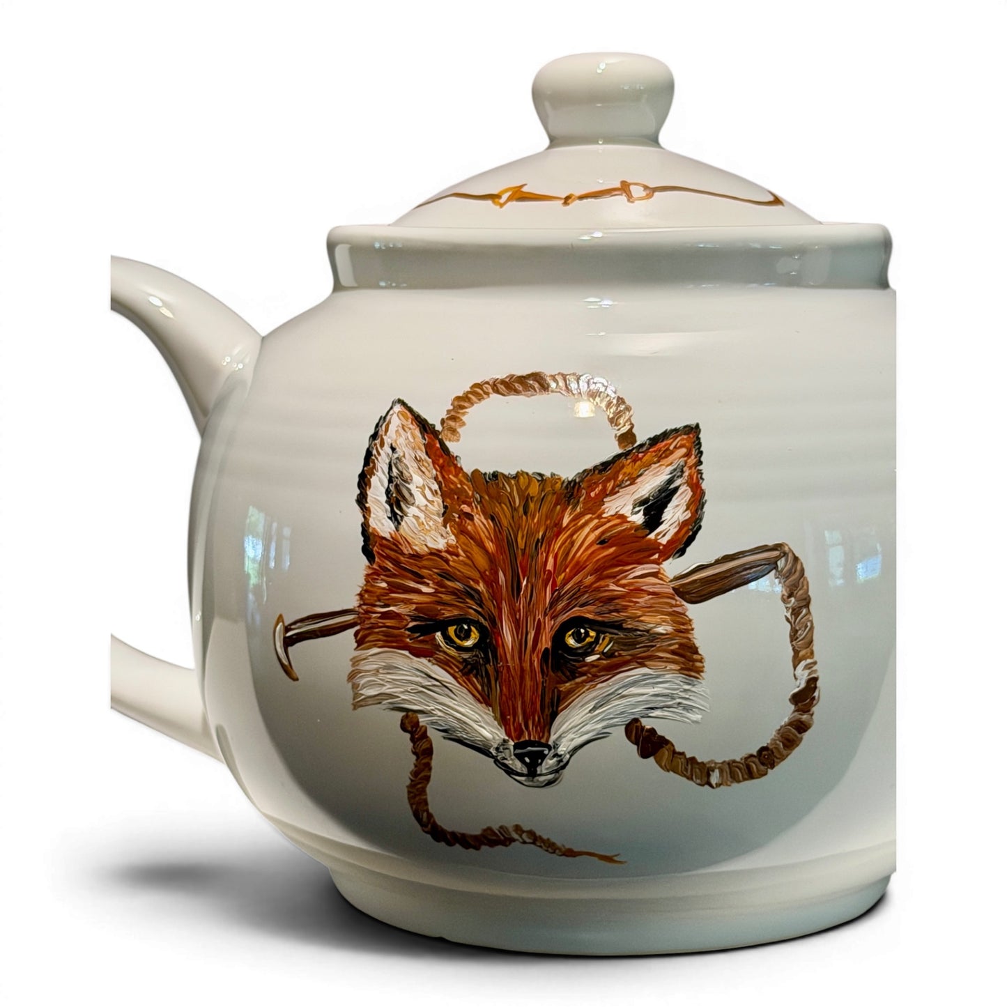 Hand Painted Fox Hunt Porcelain Teapot