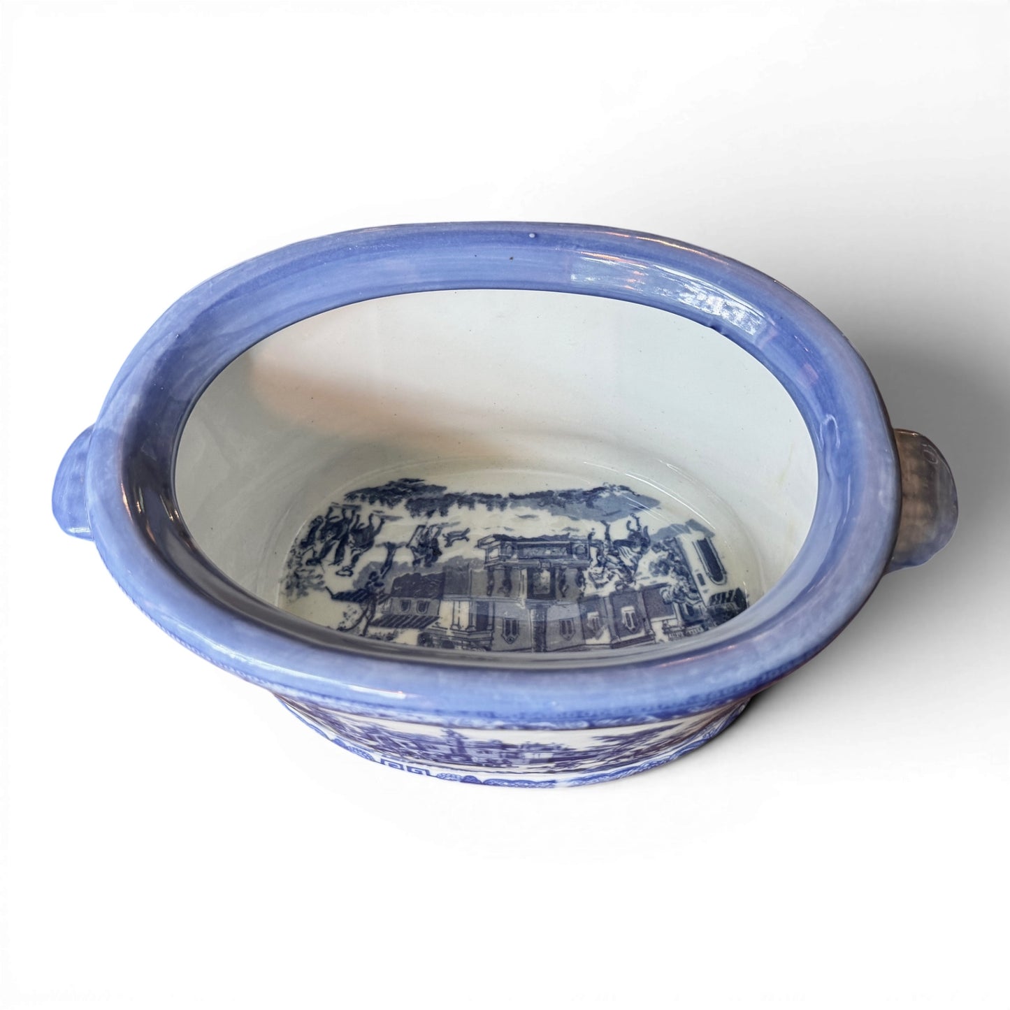 Antique Blue & White Transferware Foot Bath Planter | Small English-Style Ironstone Cachepot