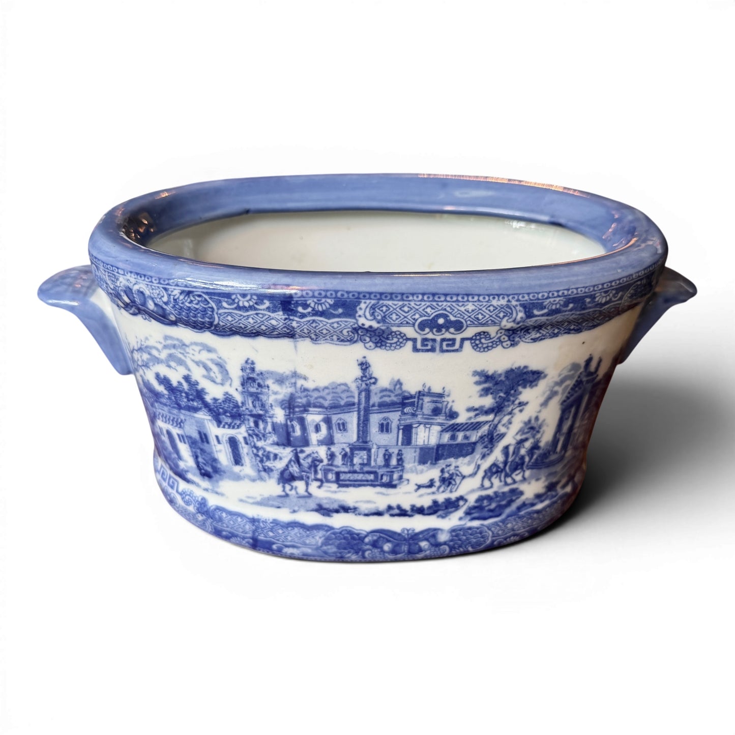 Antique Blue & White Transferware Foot Bath Planter | Small English-Style Ironstone Cachepot