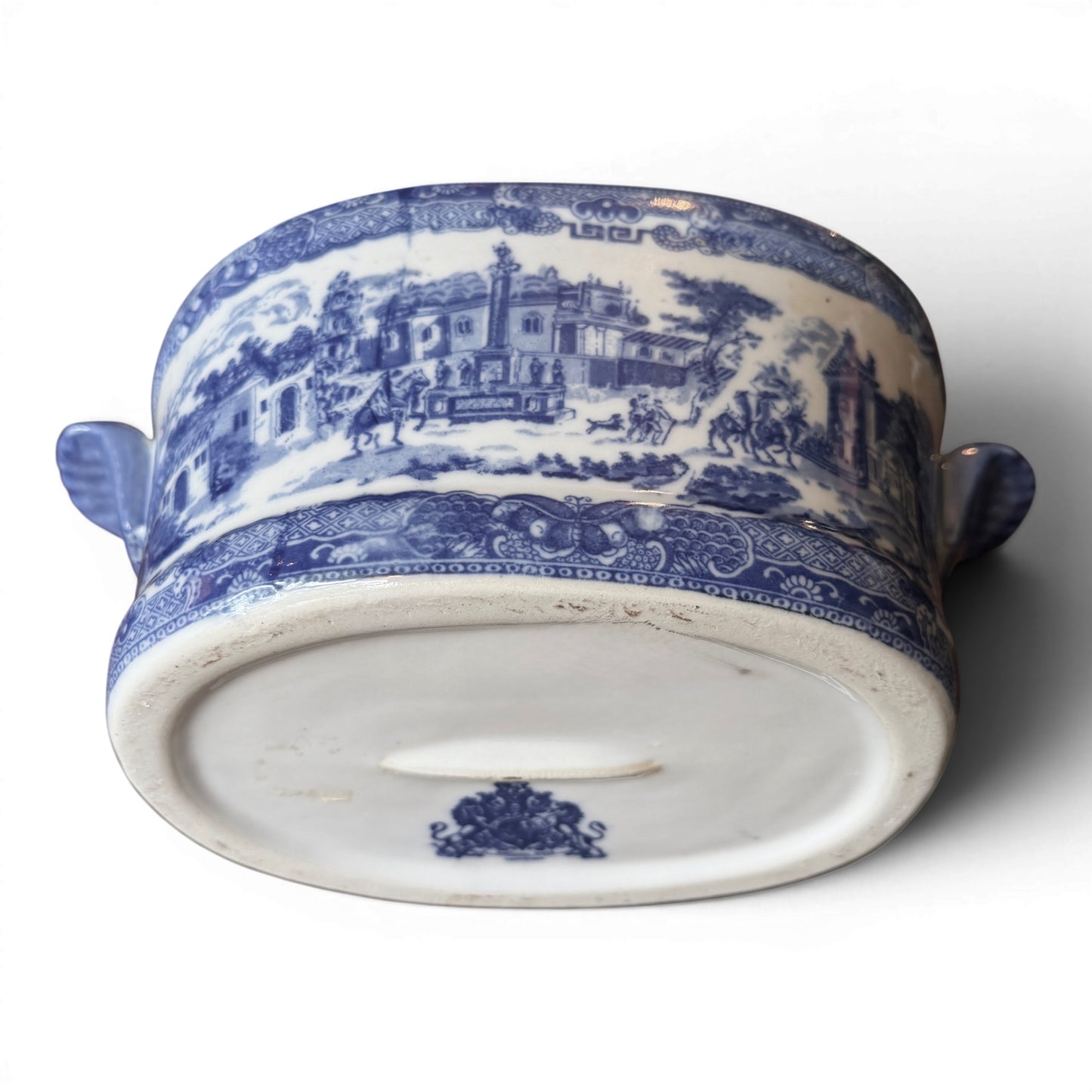 Antique Blue & White Transferware Foot Bath Planter | Small English-Style Ironstone Cachepot