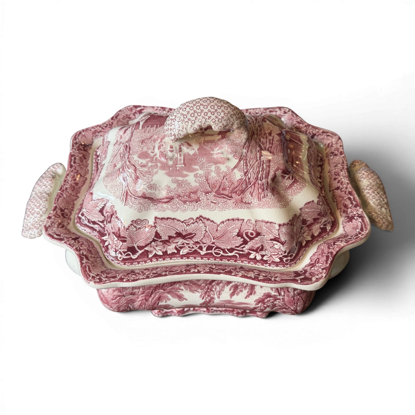 Mason’s Pink Vista Ironstone Tureen Cachepot | Antique English Transferware Planter