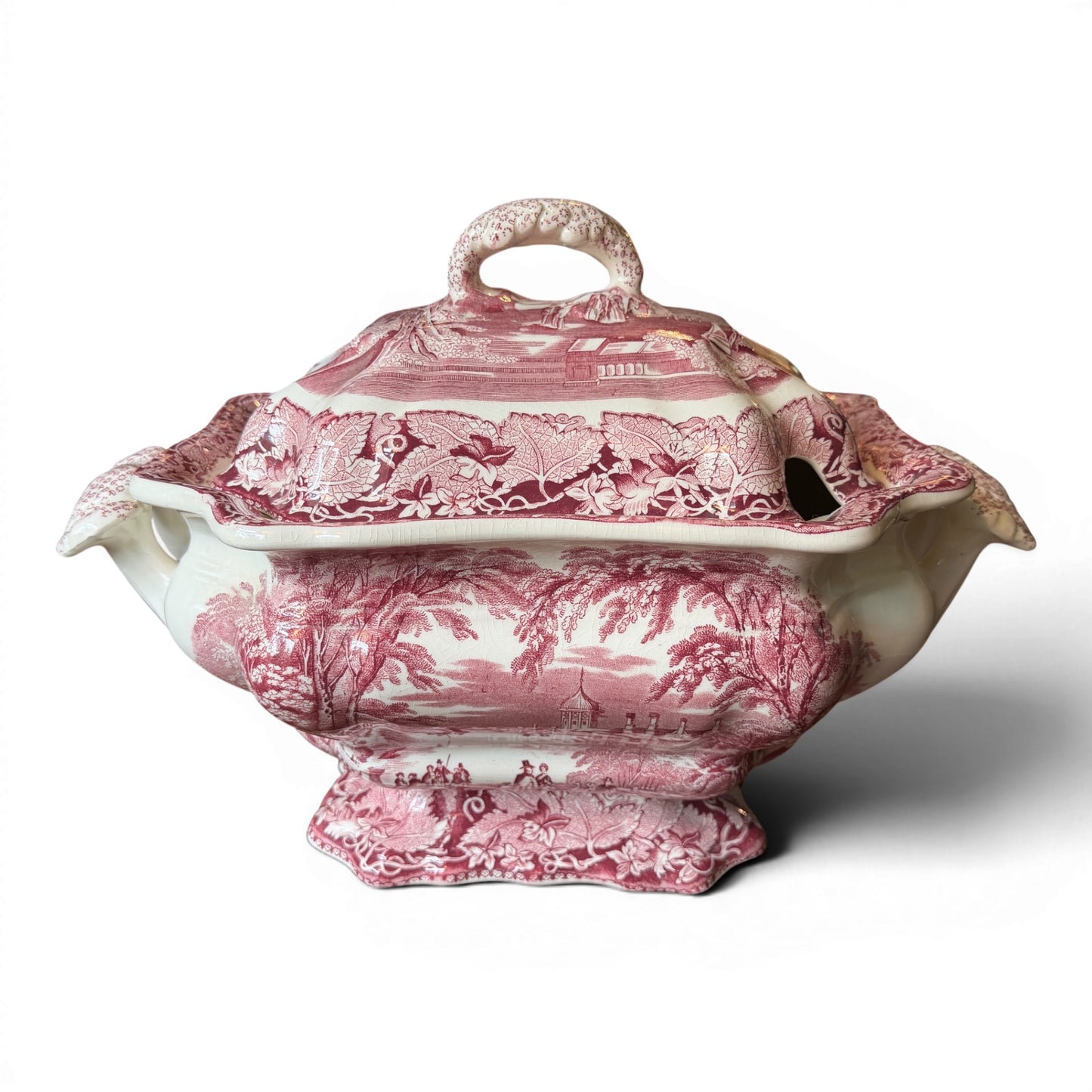 Mason’s Pink Vista Ironstone Tureen Cachepot | Antique English Transferware Planter
