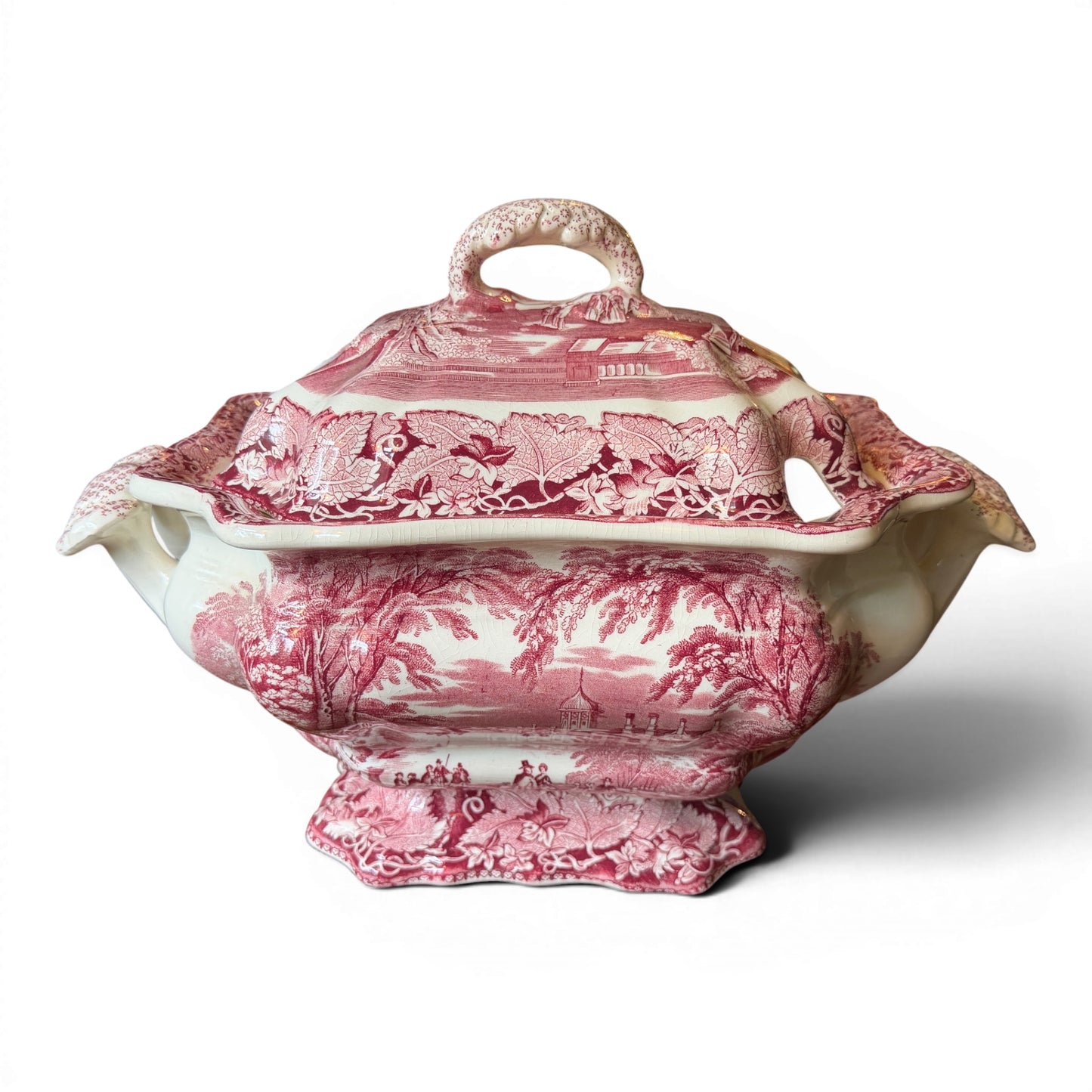 Mason’s Pink Vista Ironstone Tureen Cachepot | Antique English Transferware Planter