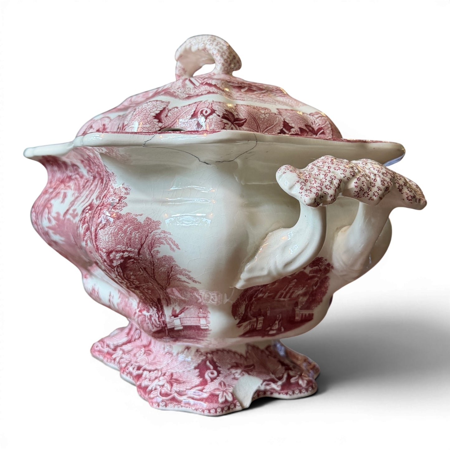Mason’s Pink Vista Ironstone Tureen Cachepot | Antique English Transferware Planter