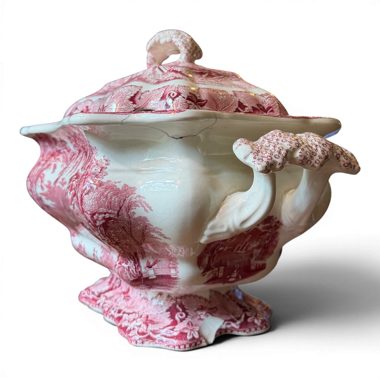 Mason’s Pink Vista Ironstone Tureen Cachepot | Antique English Transferware Planter