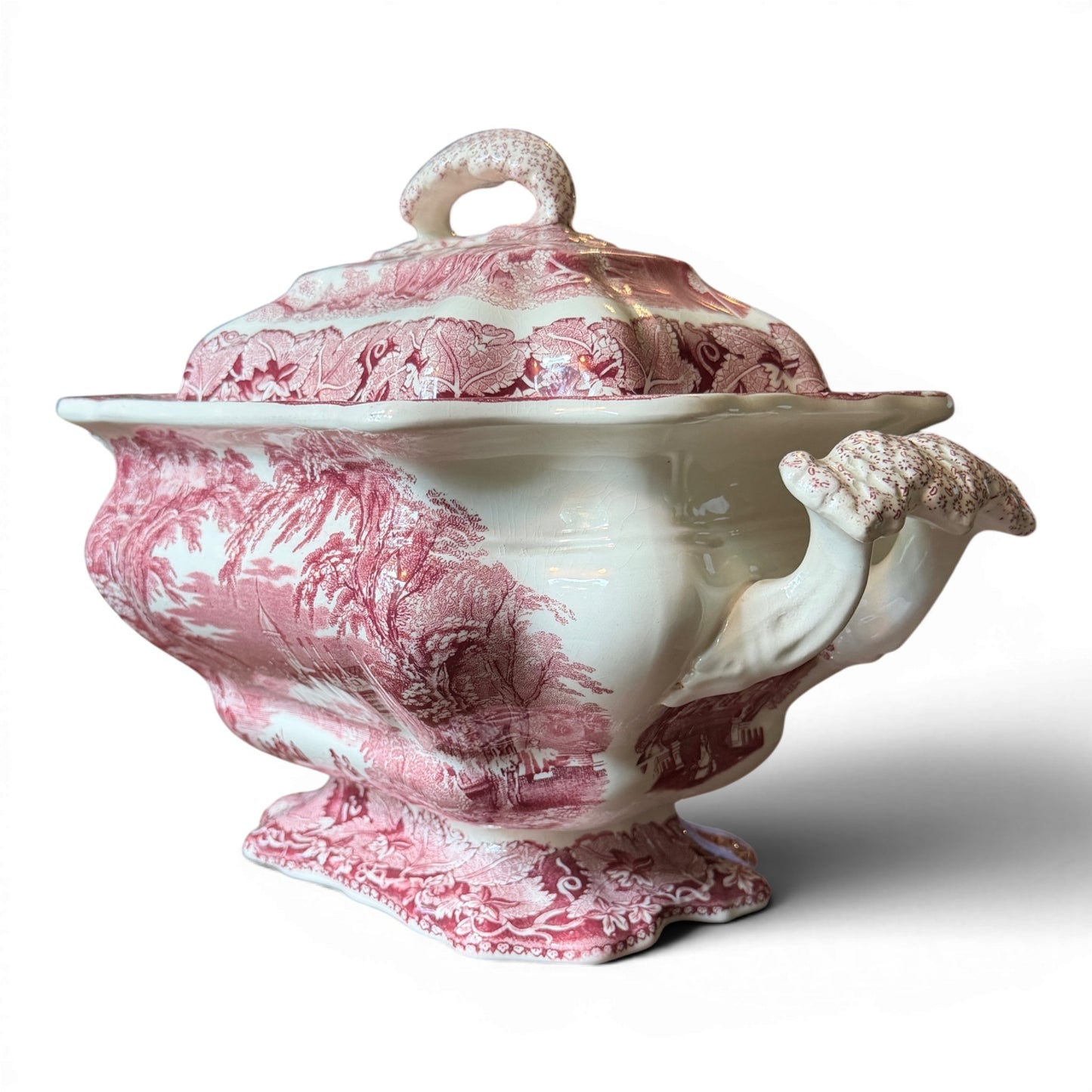 Mason’s Pink Vista Ironstone Tureen Cachepot | Antique English Transferware Planter