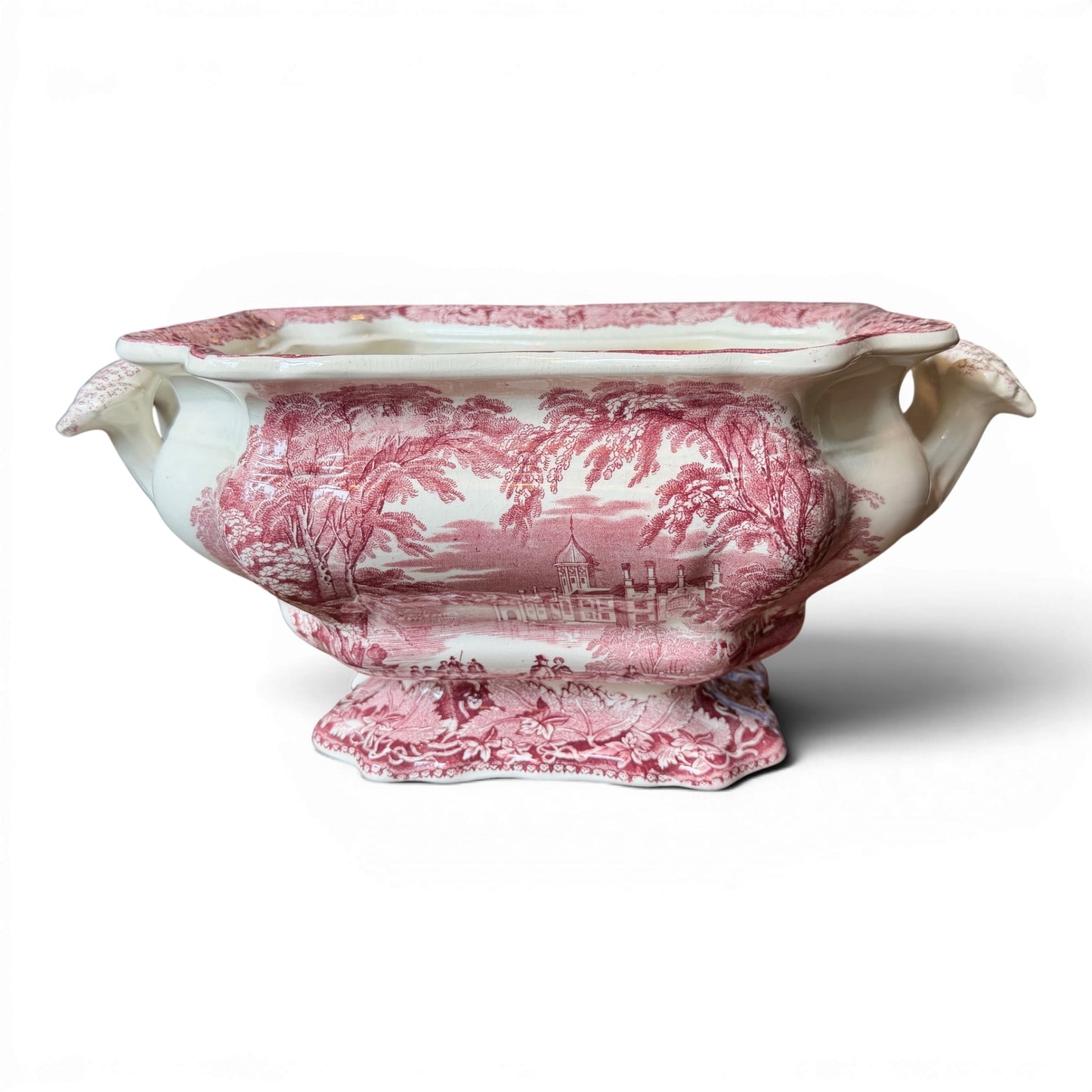 Mason’s Pink Vista Ironstone Tureen Cachepot | Antique English Transferware Planter