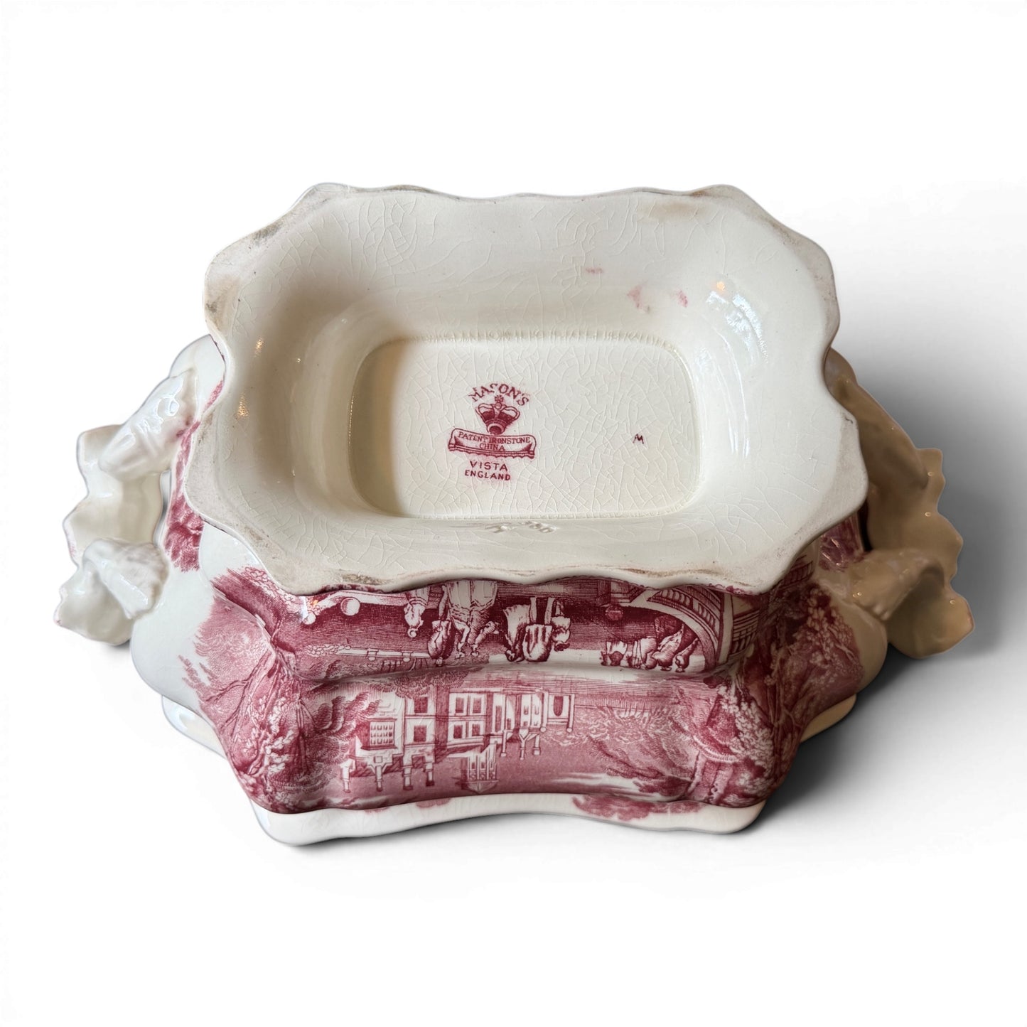 Mason’s Pink Vista Ironstone Tureen Cachepot | Antique English Transferware Planter