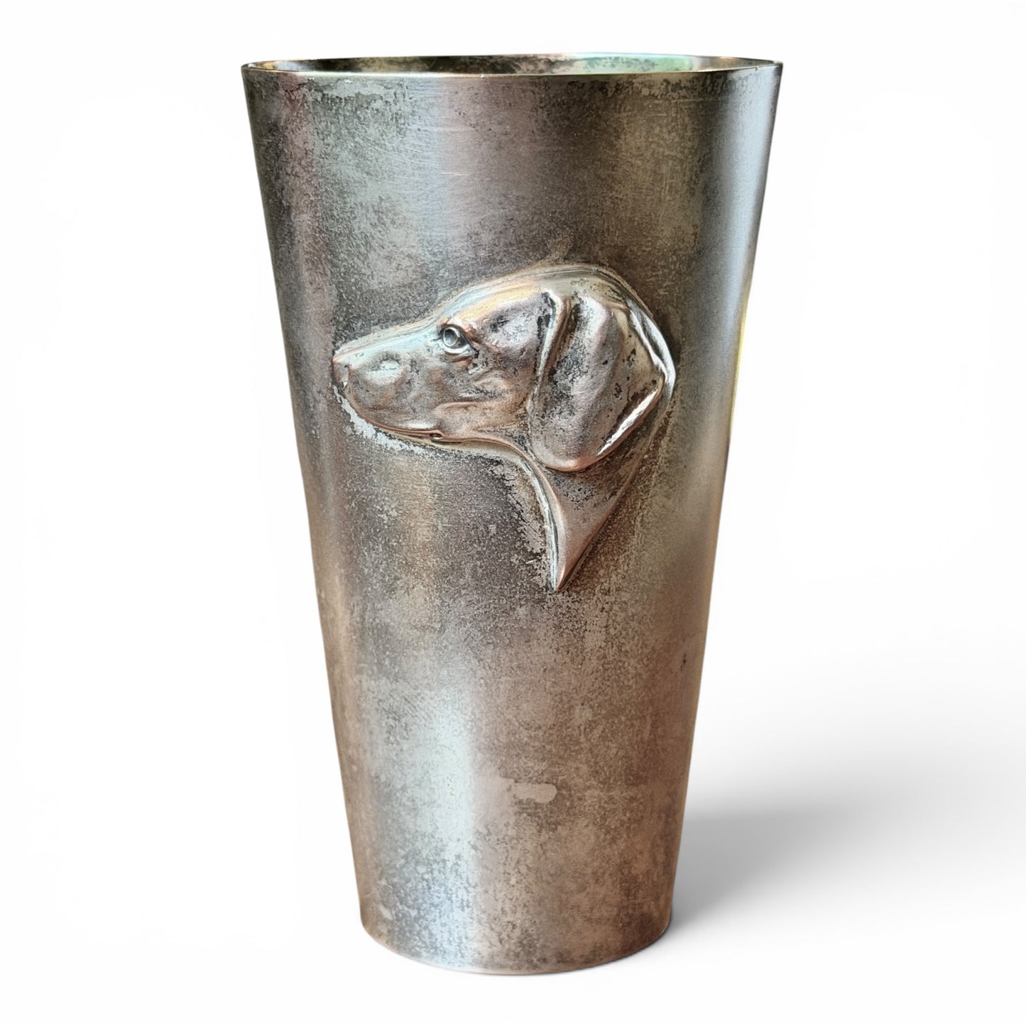Antique German 1904 First Prize Dog Show Silver Trophy Cup with Raised Dog Head
