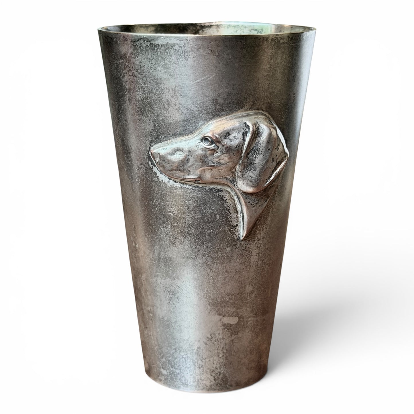 Antique German 1904 First Prize Dog Show Silver Trophy Cup with Raised Dog Head