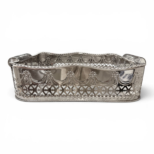 Large Antique Silver Pierced Gallery Bar Tray