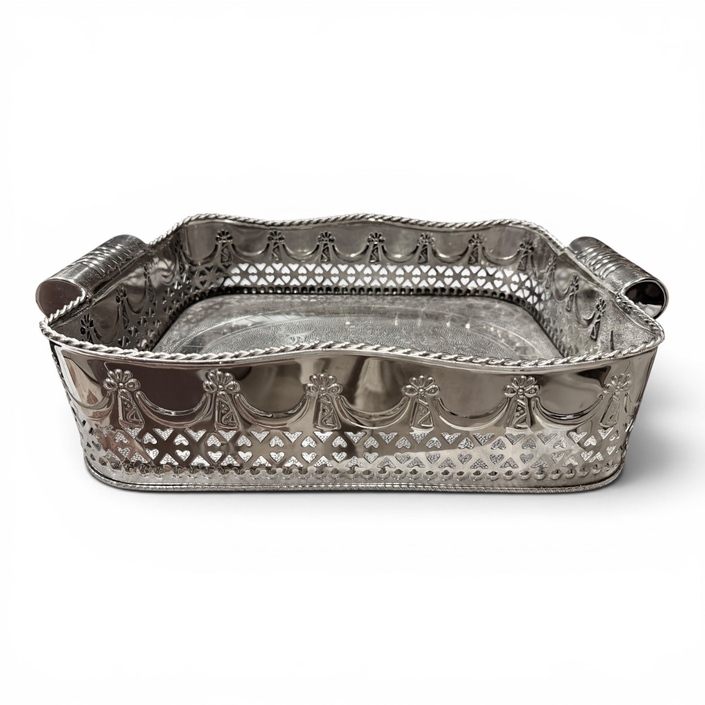 Large Antique Silver Pierced Gallery Bar Tray