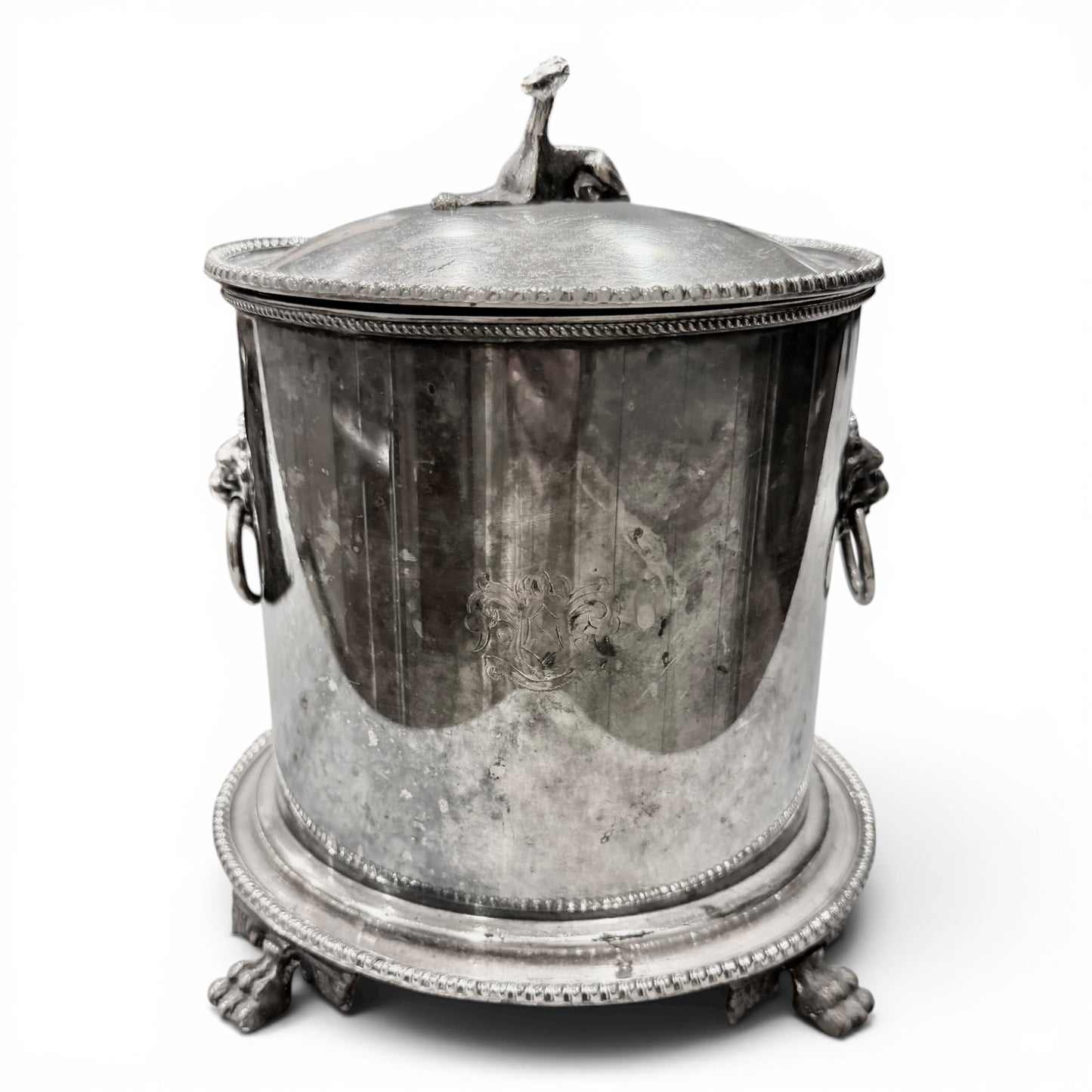 Large Antique Victoria Silver Hound Dog English Biscuit Barrel