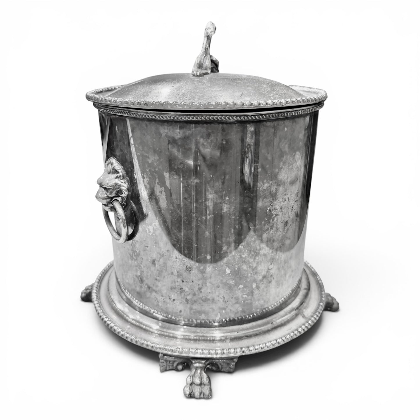 Large Antique Victoria Silver Hound Dog English Biscuit Barrel