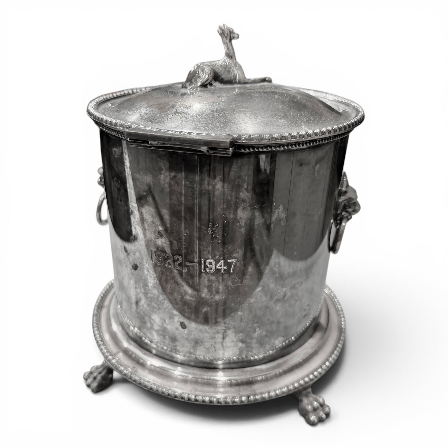Large Antique Victoria Silver Hound Dog English Biscuit Barrel