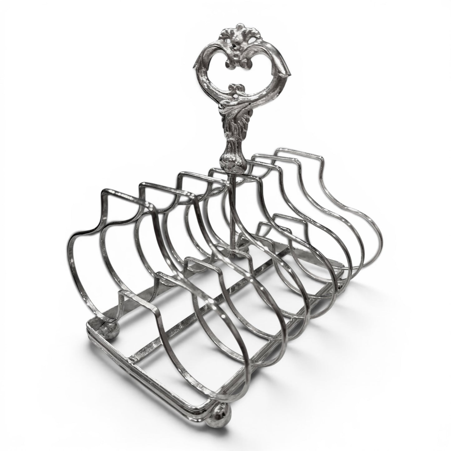 Antique Silver Toast Holder With Ornate Handle | Twelve-Slice Breakfast Toast Display
