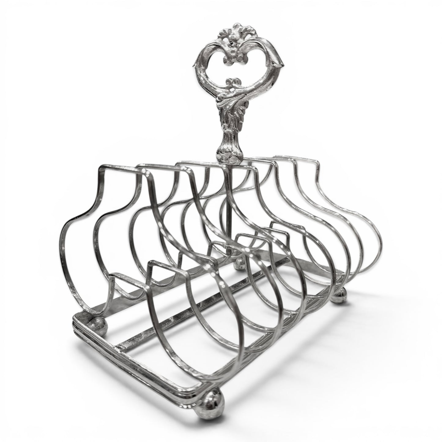 Antique Silver Toast Holder With Ornate Handle | Twelve-Slice Breakfast Toast Display
