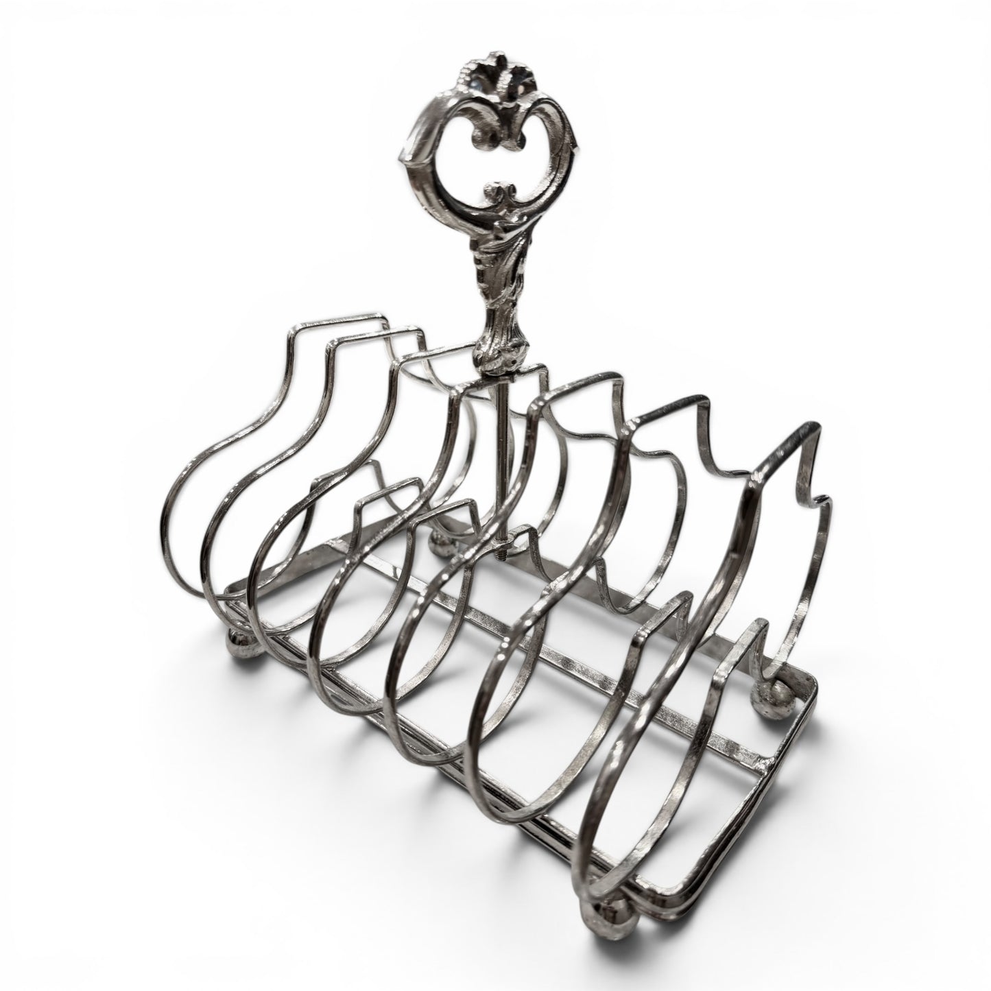 Antique Silver Toast Holder With Ornate Handle | Twelve-Slice Breakfast Toast Display