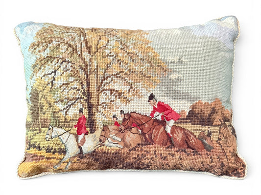 Vintage English Fox Hunting Needlepoint Pillow | 2 Available