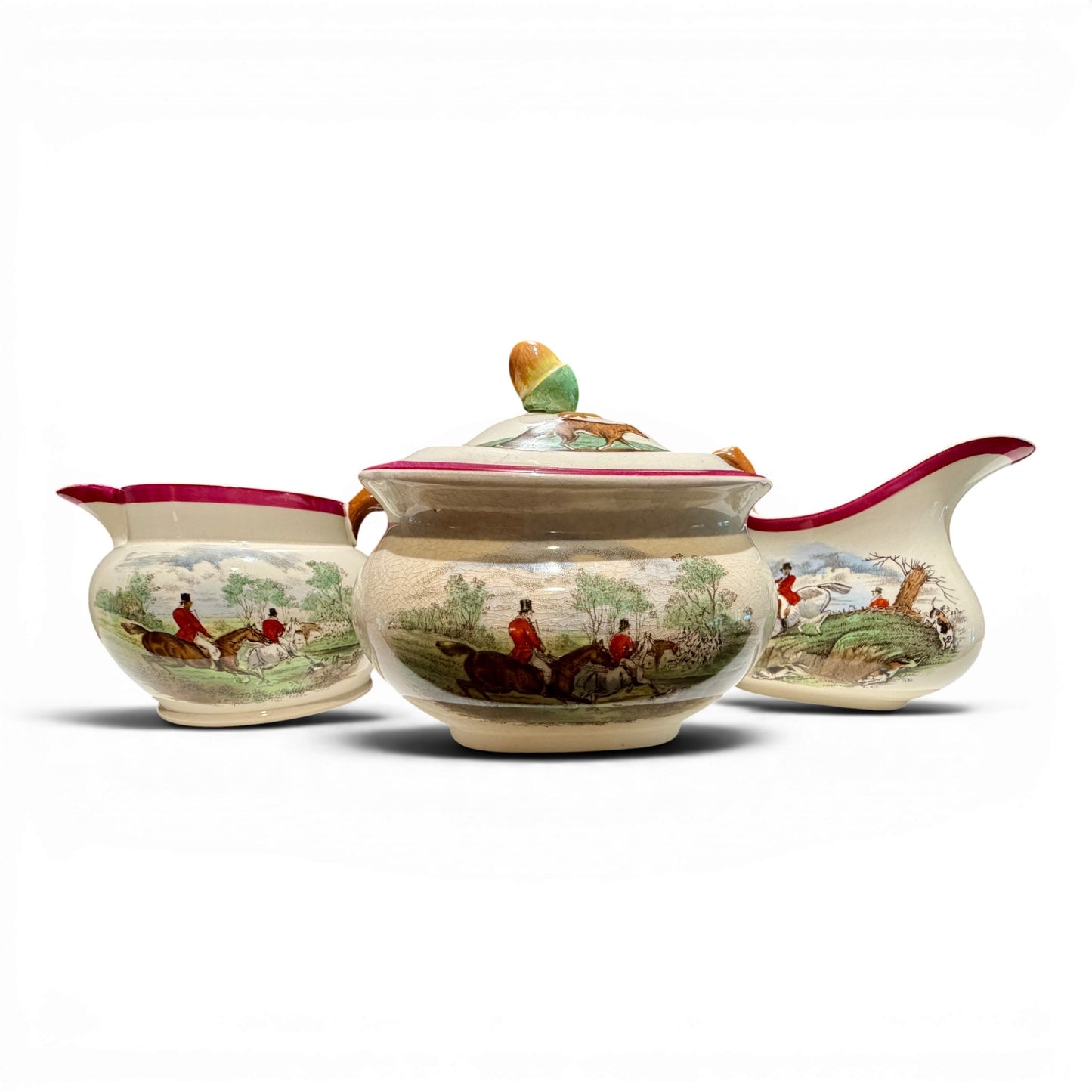 Vintage Copeland Spode English Fox Hunting Cream, Milk, & Sugar Set