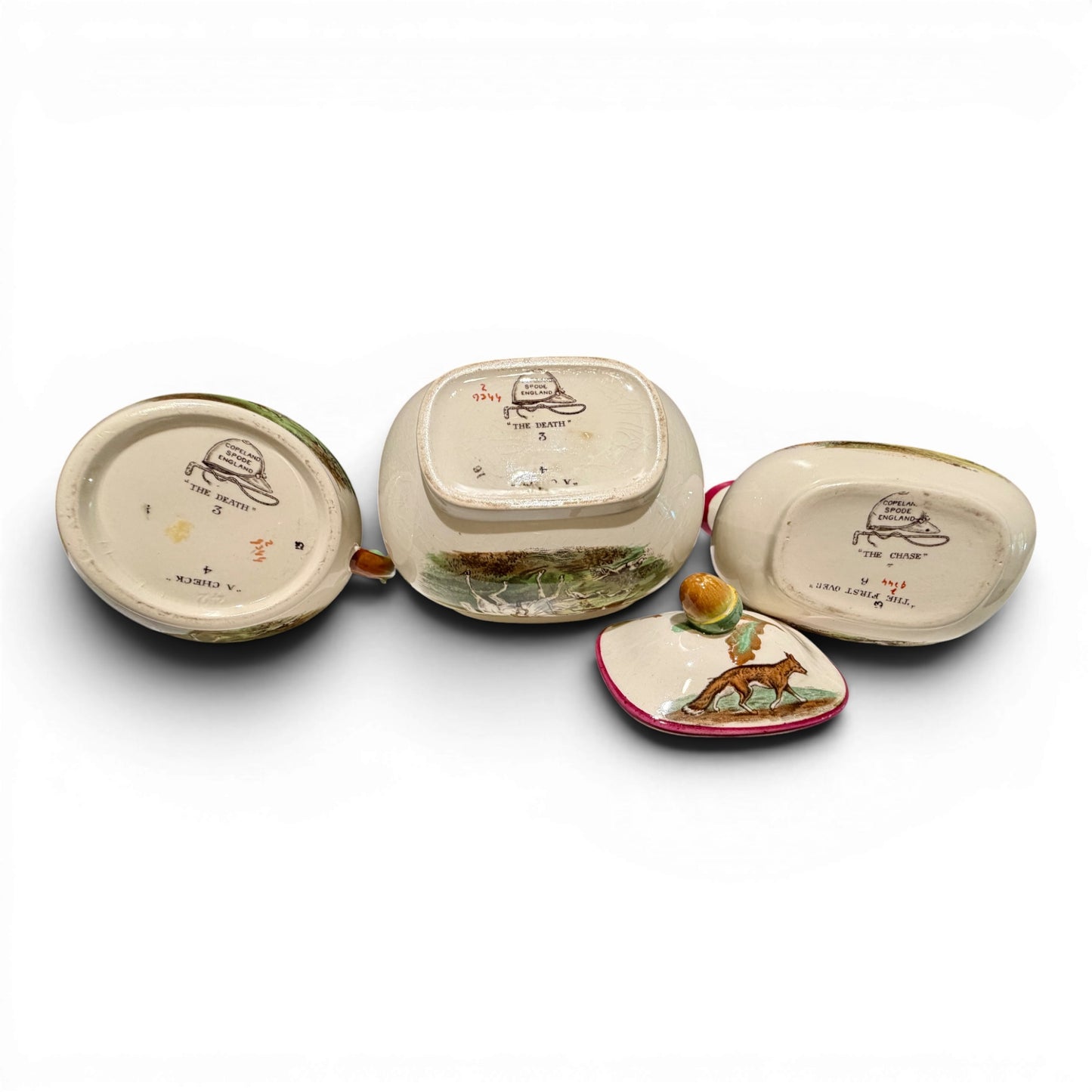 Vintage Copeland Spode English Fox Hunting Cream, Milk, & Sugar Set