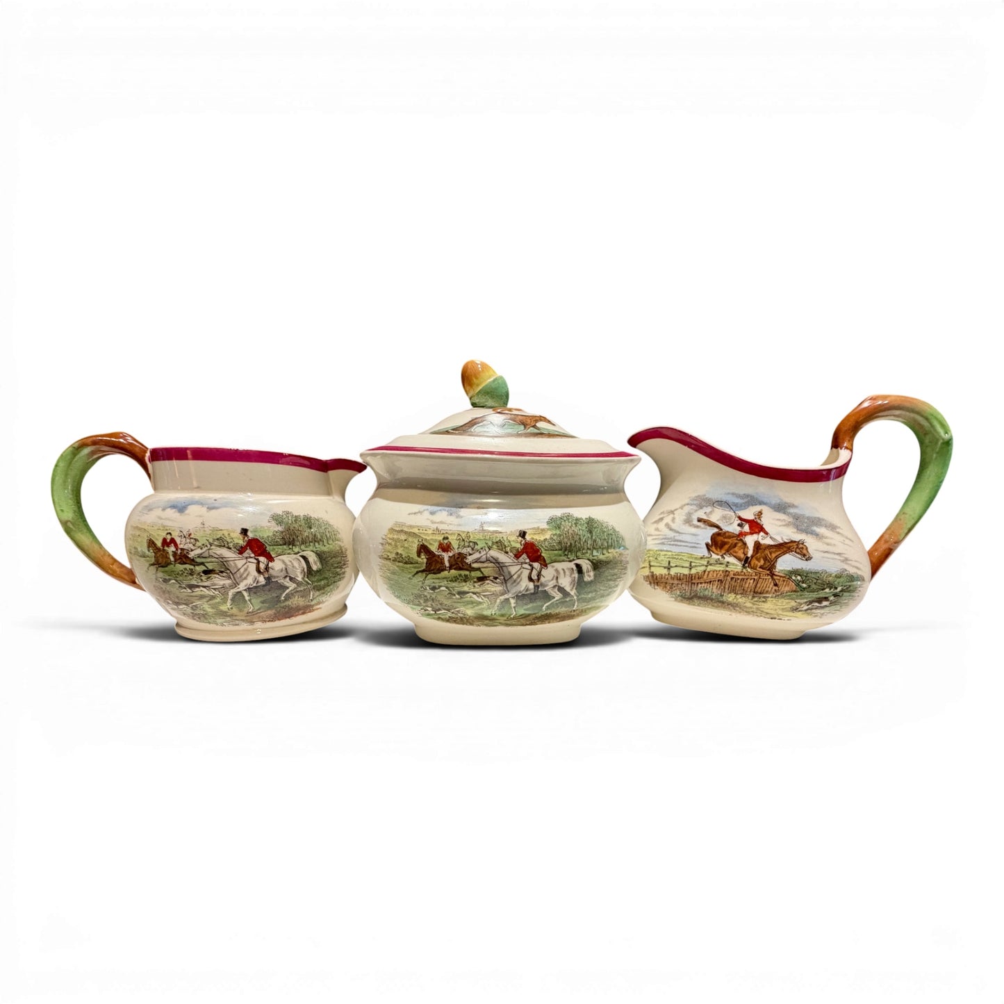 Vintage Copeland Spode English Fox Hunting Cream, Milk, & Sugar Set
