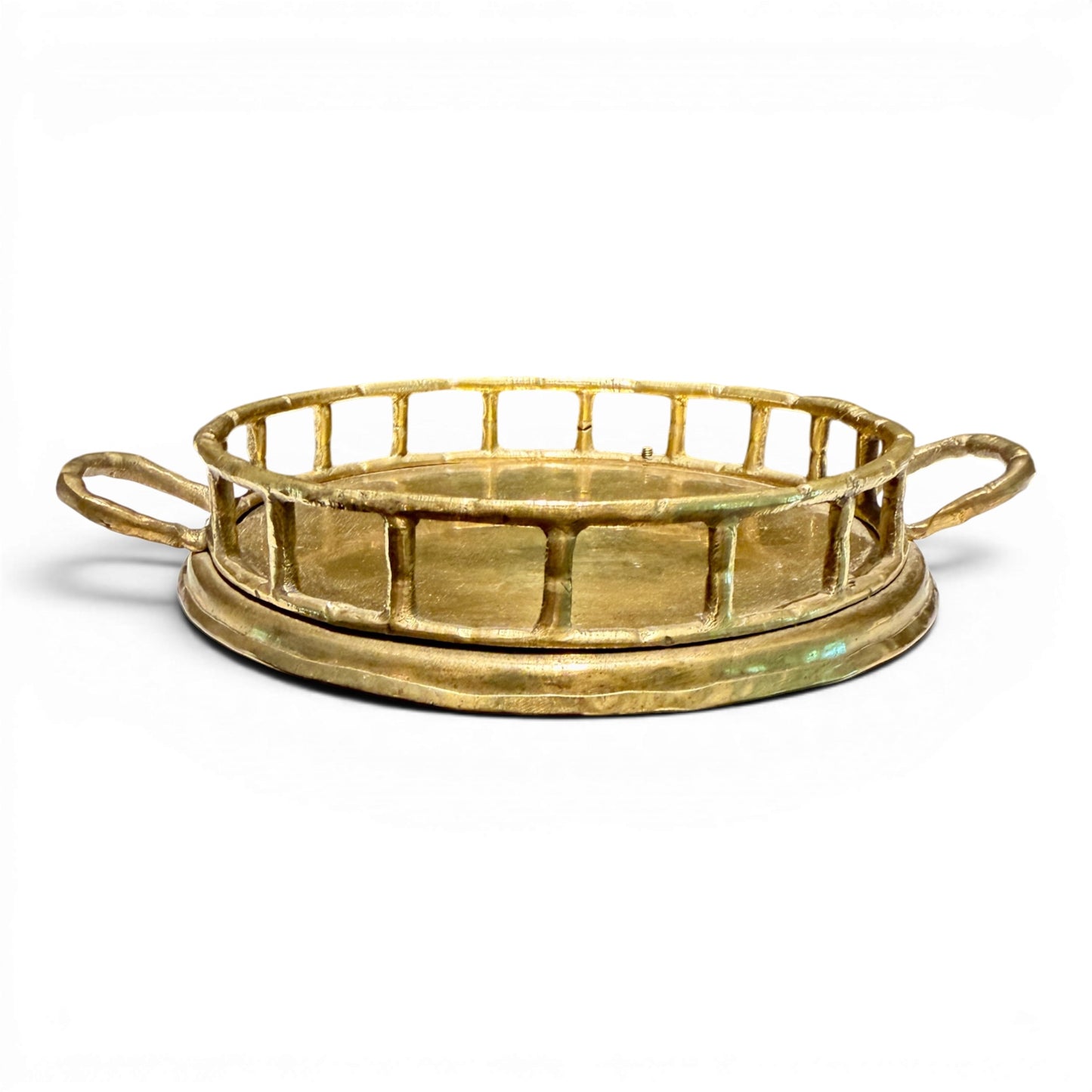 Antique Hammered Brass Bamboo Gallery Tray