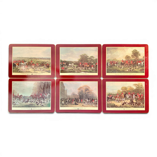 Vintage Set of 6 Fox Hunting Cork Backed Placemats by Clover Leaf England in Original Box