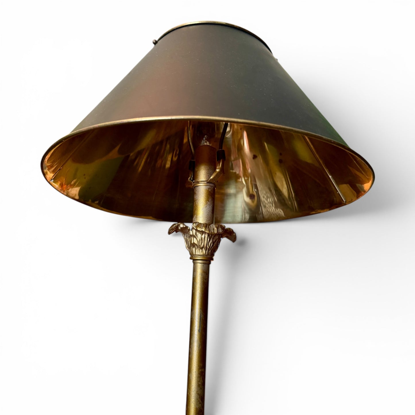 Vintage Neoclassical Brass Buffet Lamp with Black Tole Metal Shade & Gilt Interior
